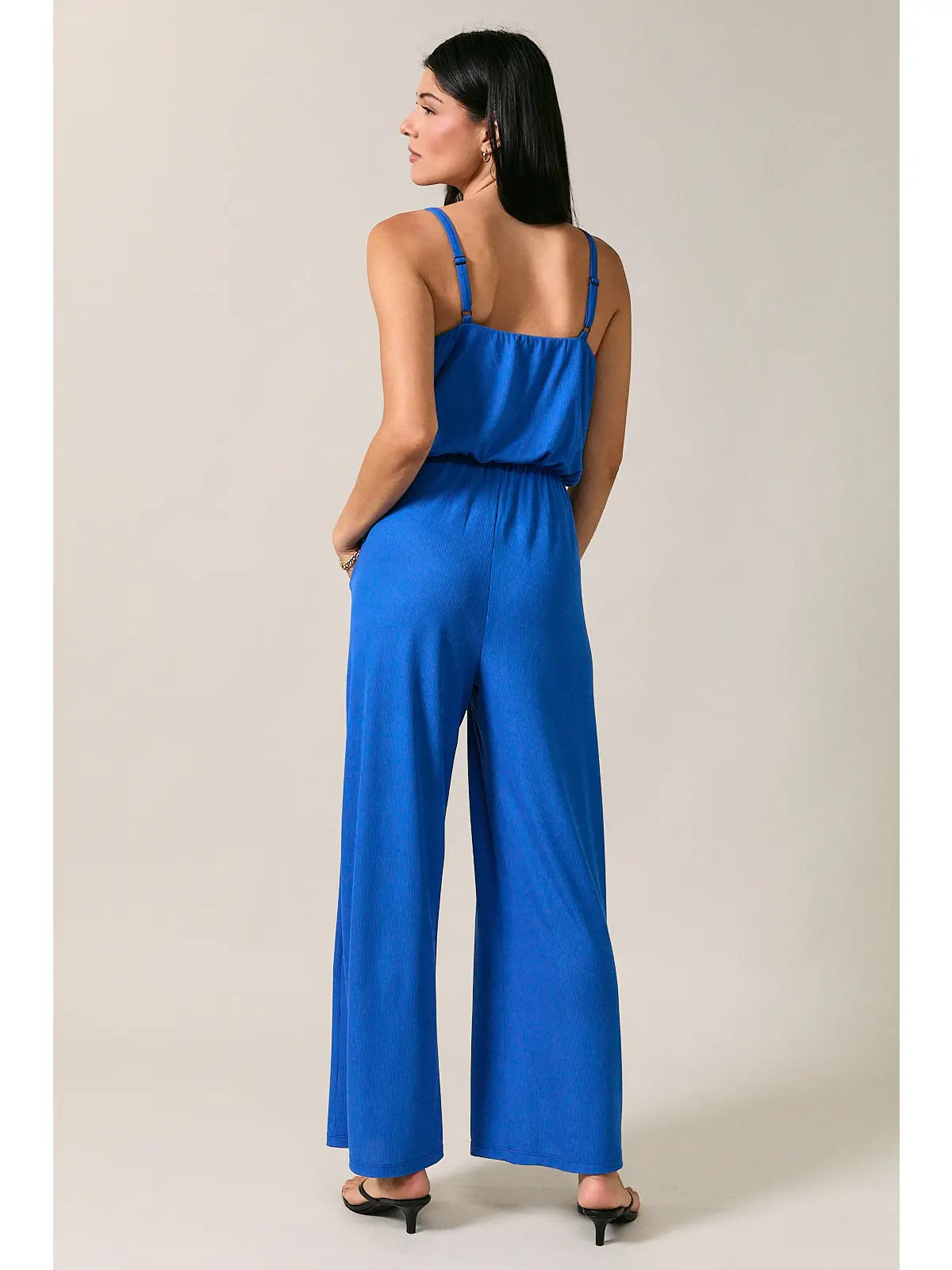 Cropped Spaghetti Strap Elastic Waist Wide Leg Jumpsuit