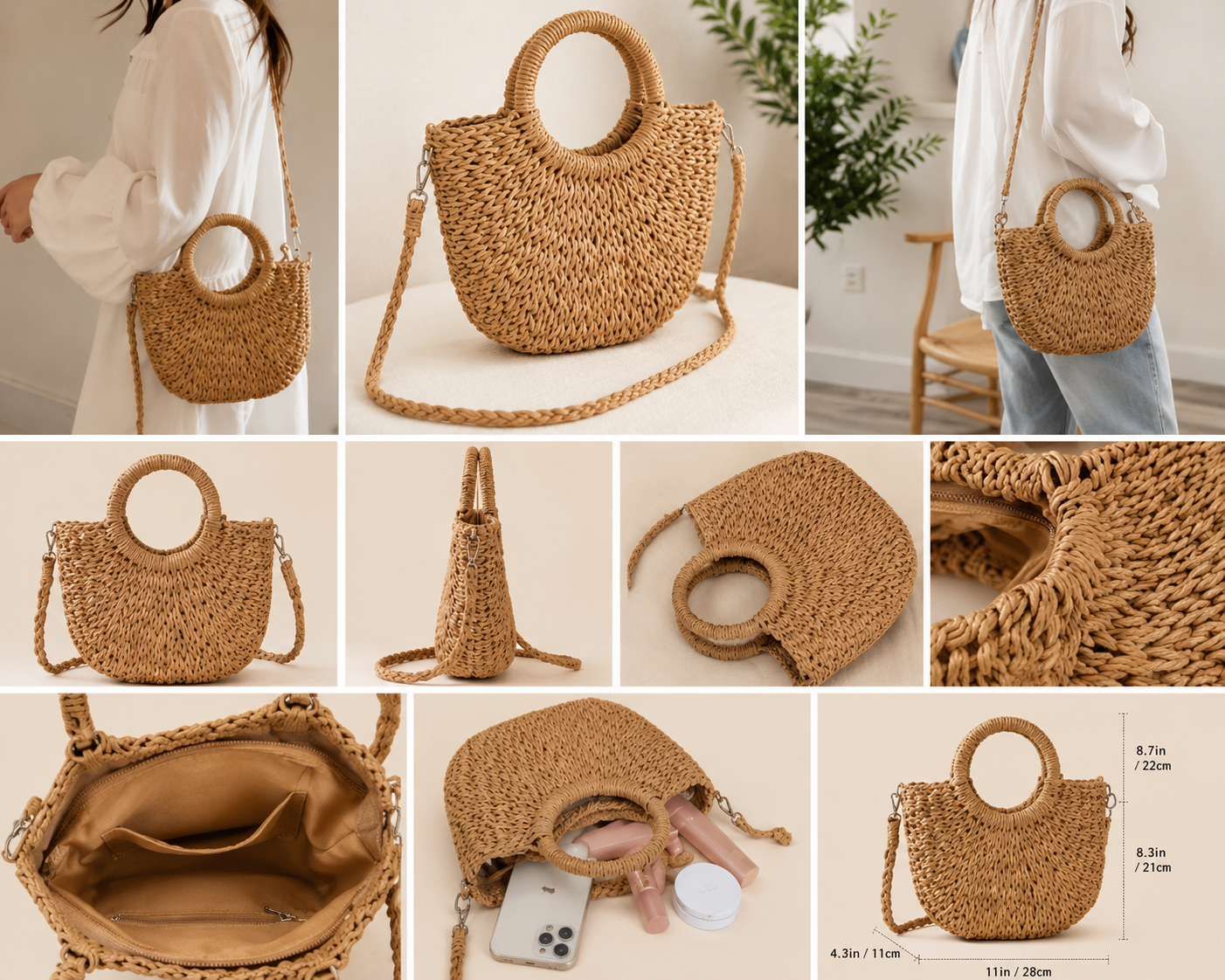 Handcrafted Woven Straw Crossbody Tote Bag