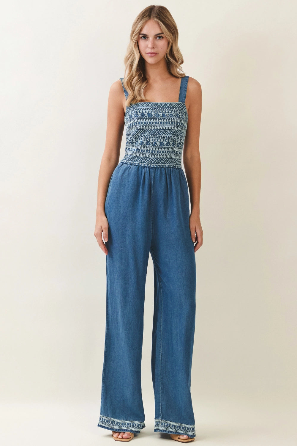 Embroidered Denim Jumpsuit
