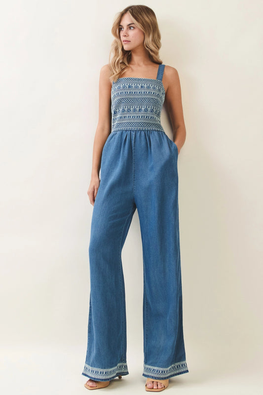 Embroidered Denim Jumpsuit