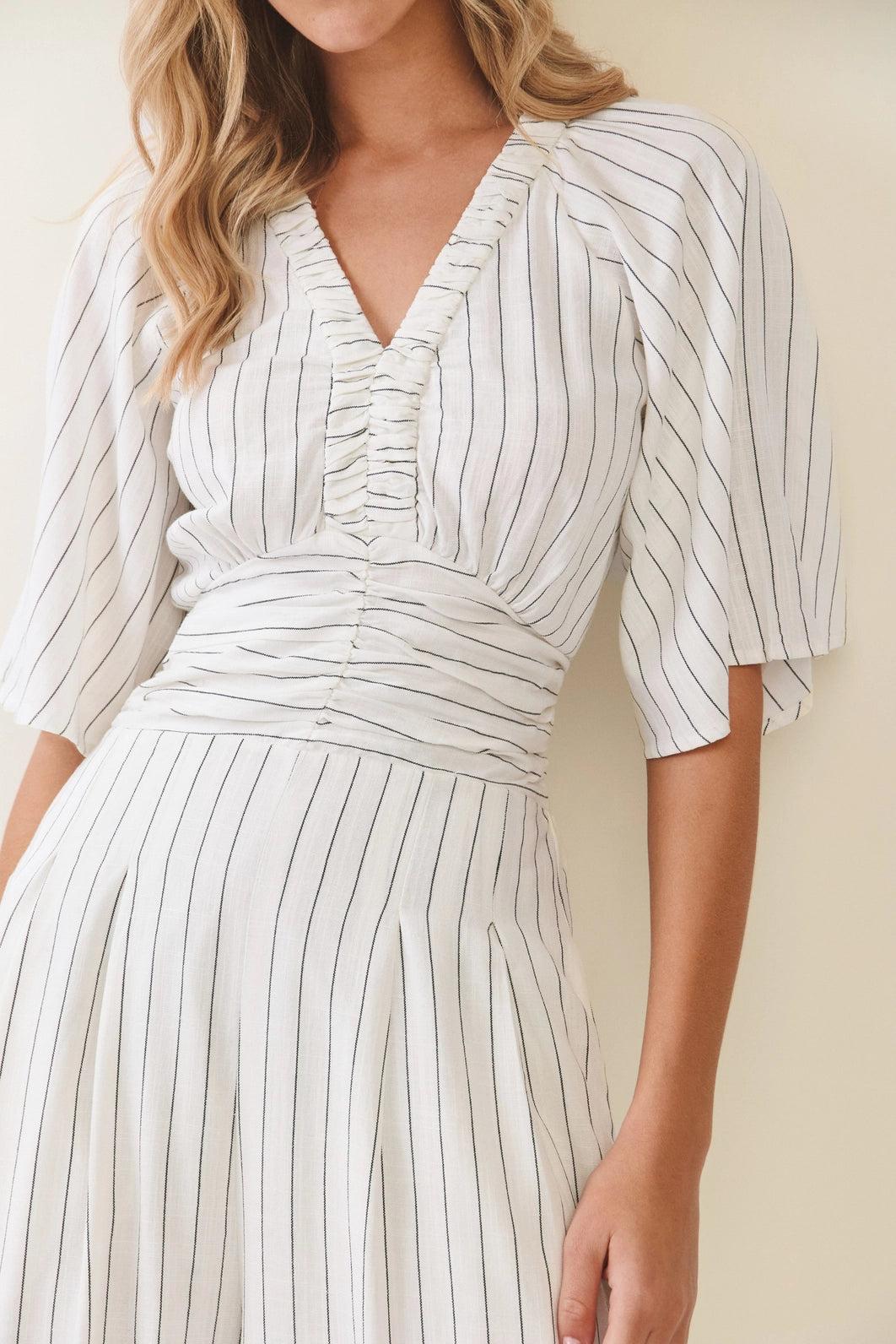 Stripe Pattern Wide-Leg Jumpsuit