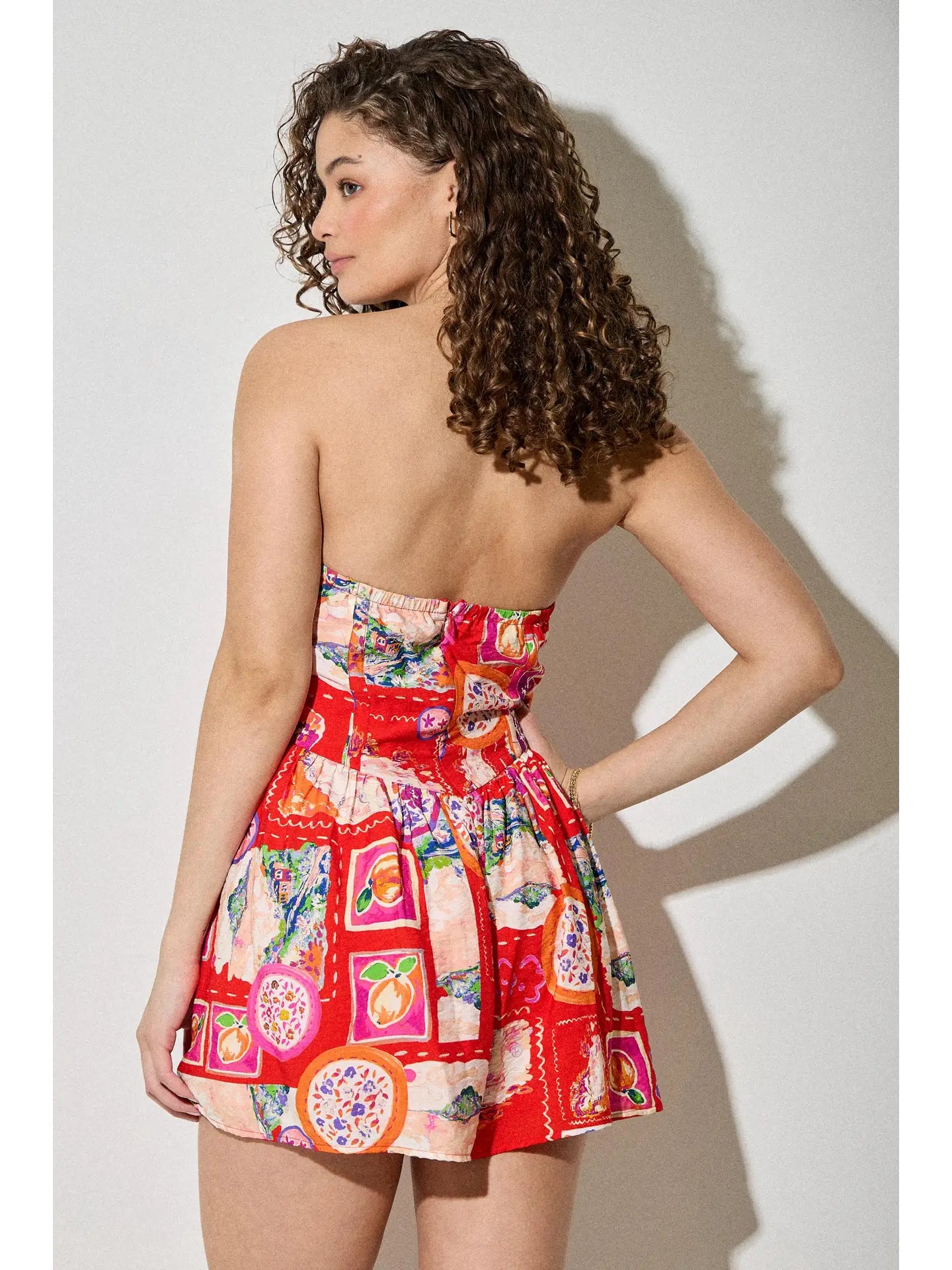 Summer Tube Romper with Watercolor Conversation Print