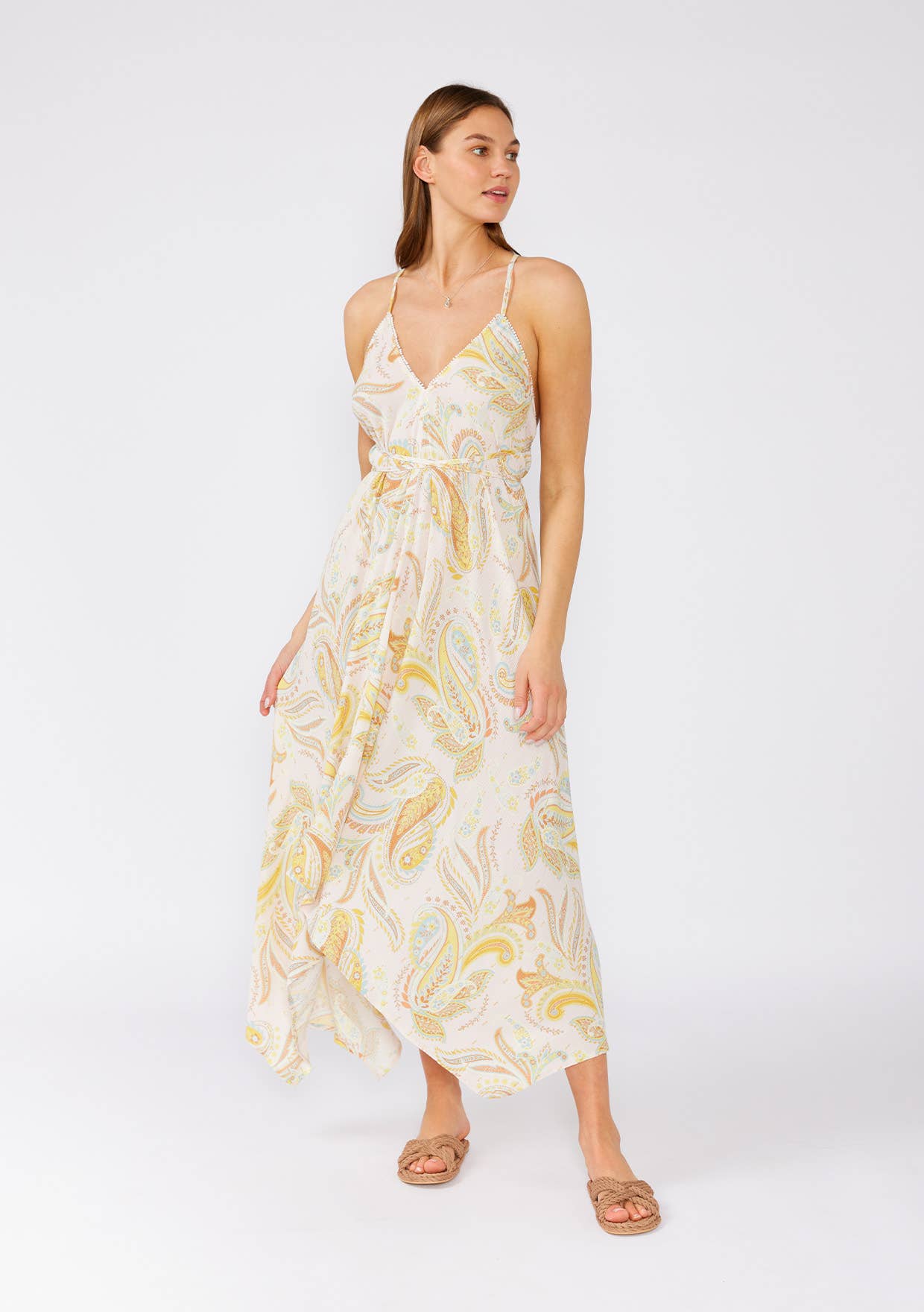 Paisley Metallic Detail Handkerchief Midi Dress