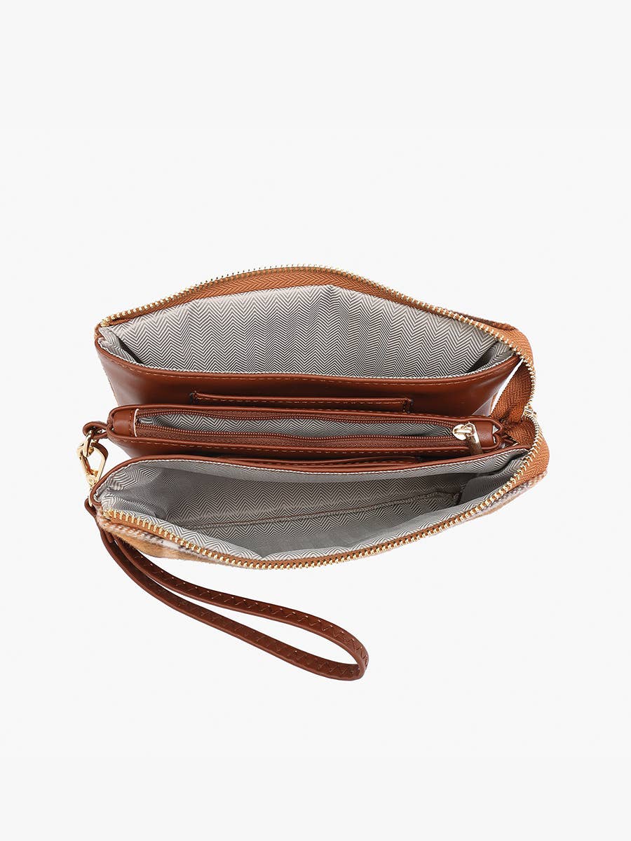 M013-PLD Riley Plaid 3 Compartment Crossbody/Wristlet