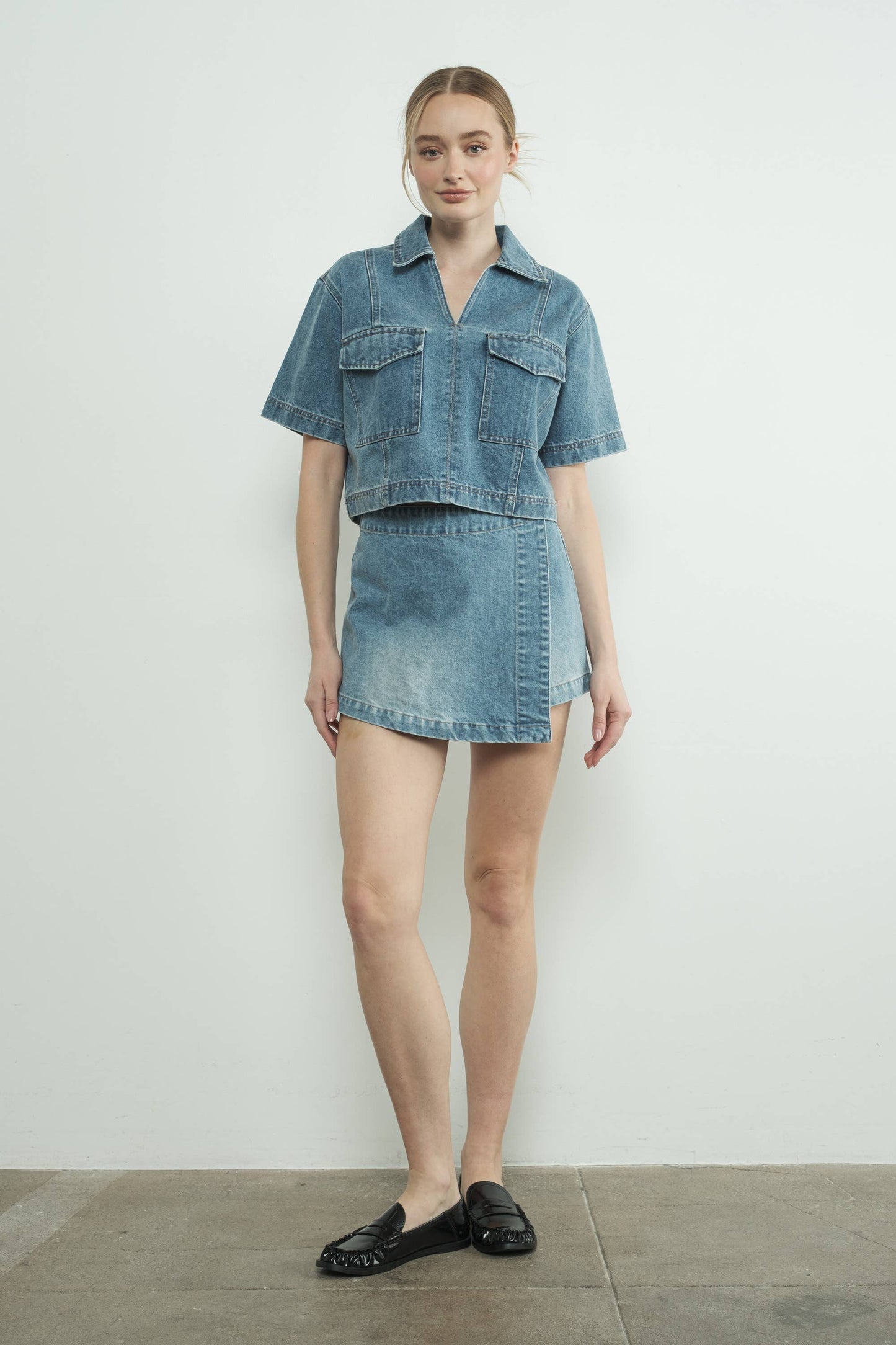 DENIM CROP TOP WITH POCKET