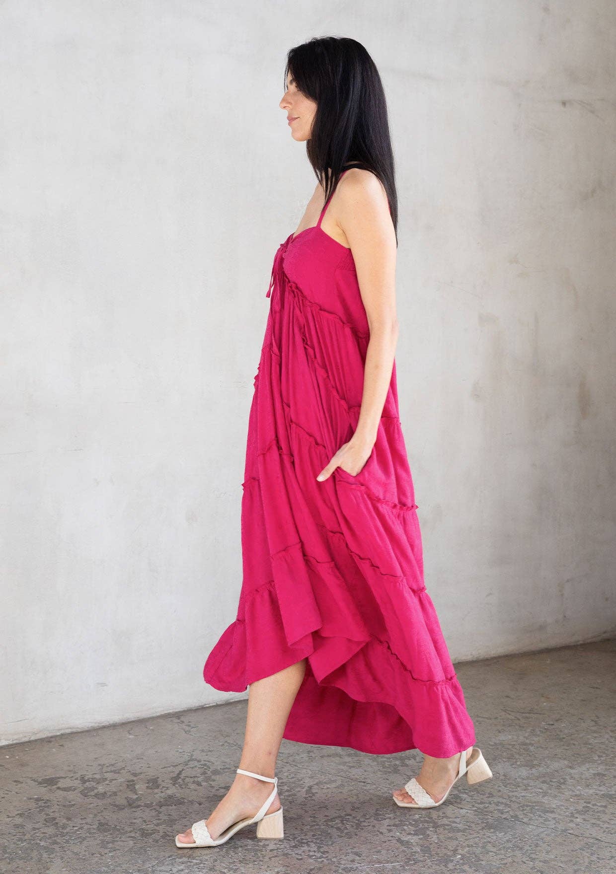 Rose Jacquard Empire Waist Tiered Maxi Dress