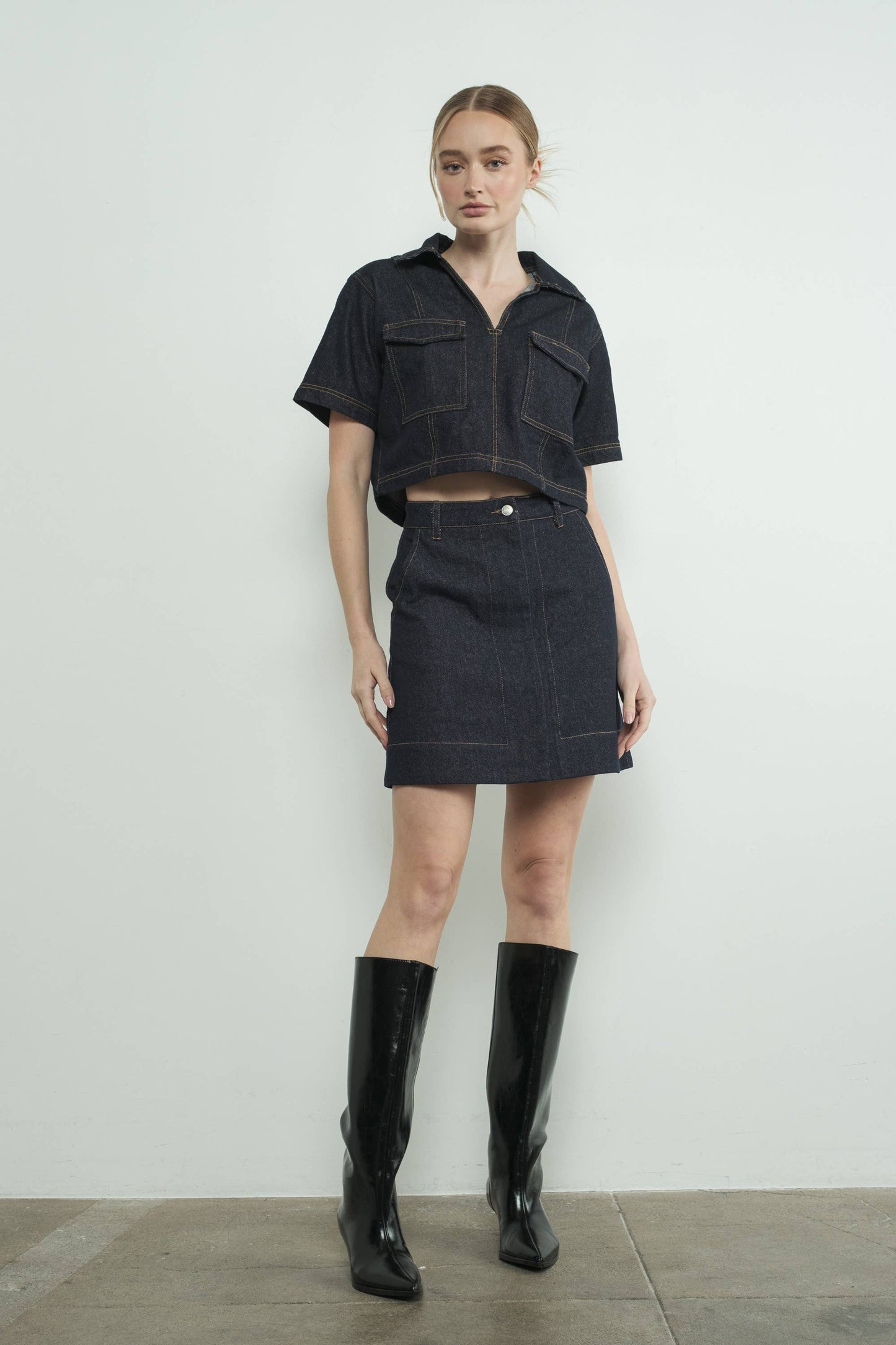 DENIM CROP TOP WITH POCKET