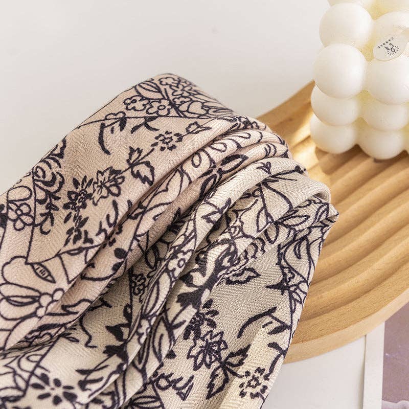 Floral Outline Pattern Square Scarf