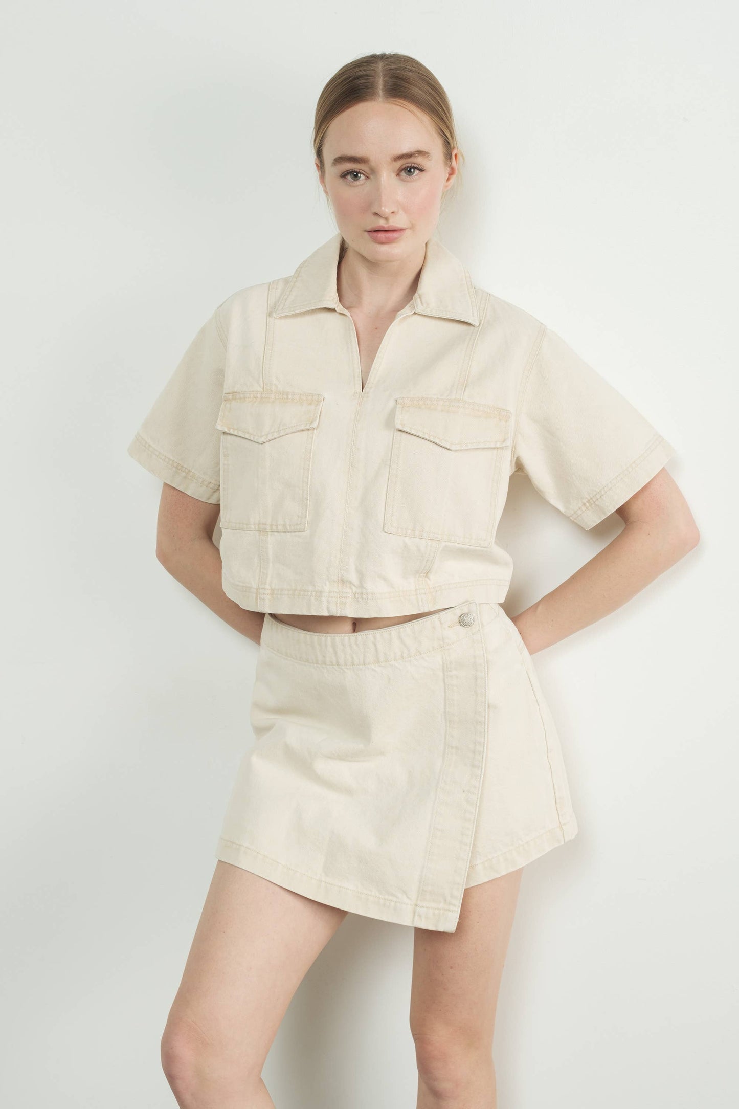 DENIM CROP TOP WITH POCKET