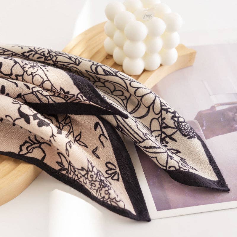 Floral Outline Pattern Square Scarf