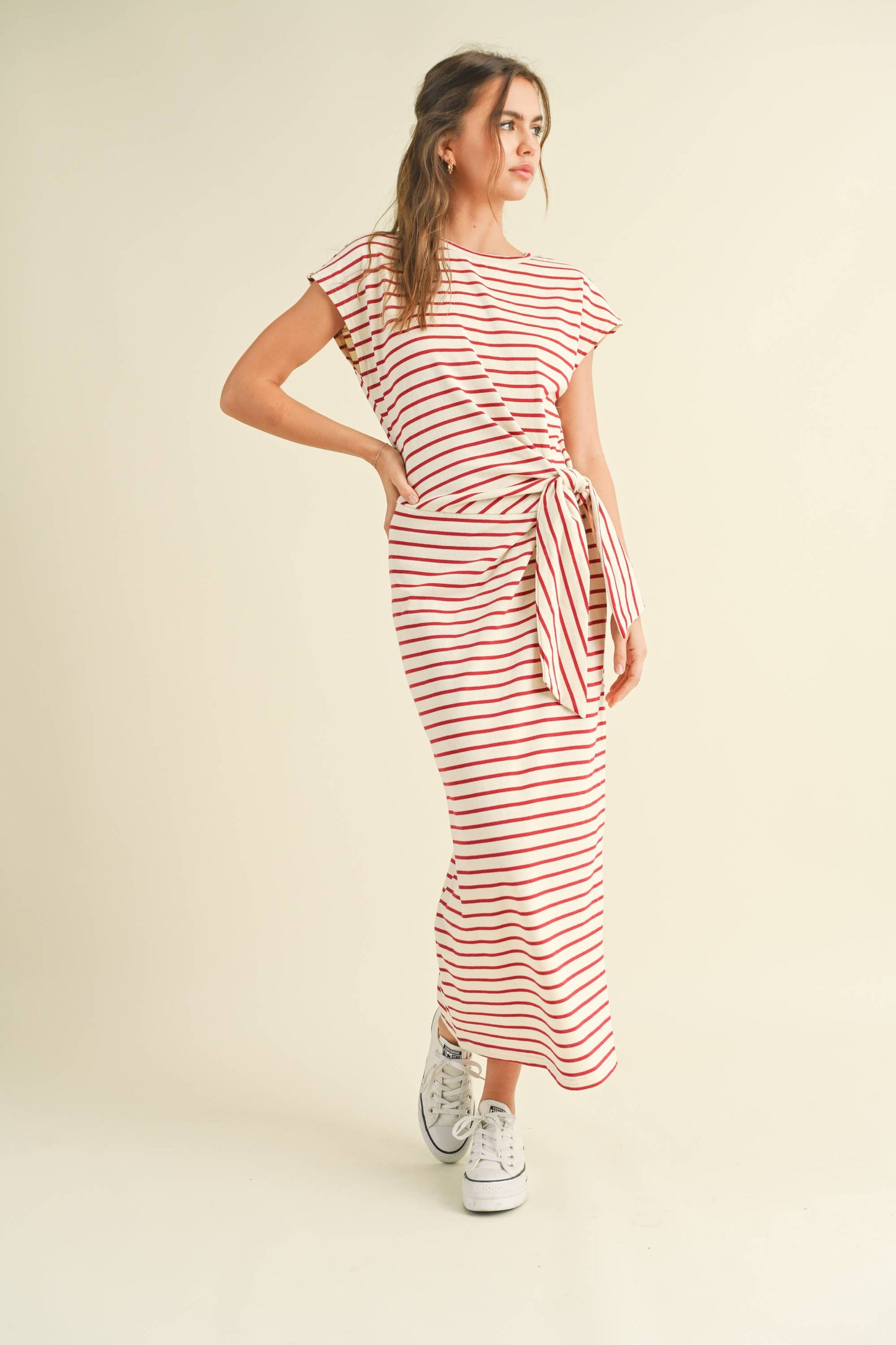D3620   STRIPE PATTERN KNOT DETAIL DRESS