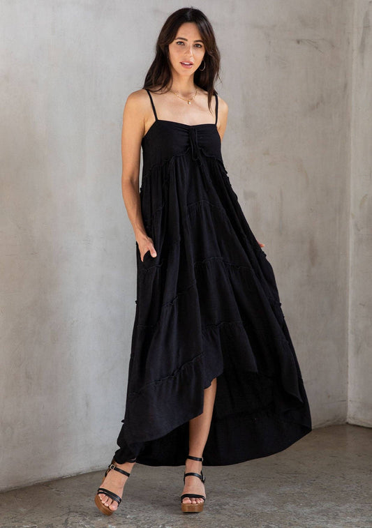 Rose Jacquard Empire Waist Tiered Maxi Dress