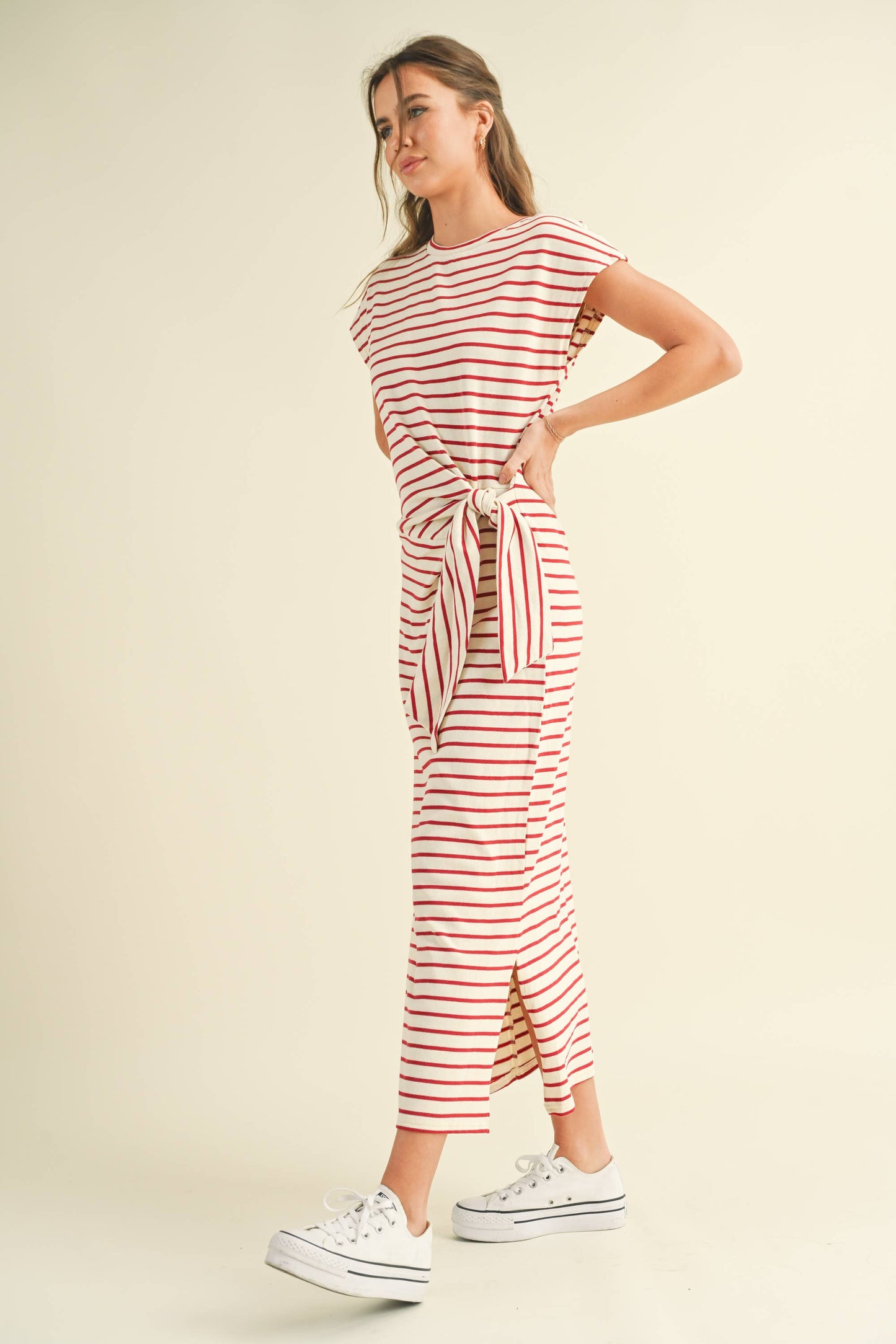 D3620   STRIPE PATTERN KNOT DETAIL DRESS