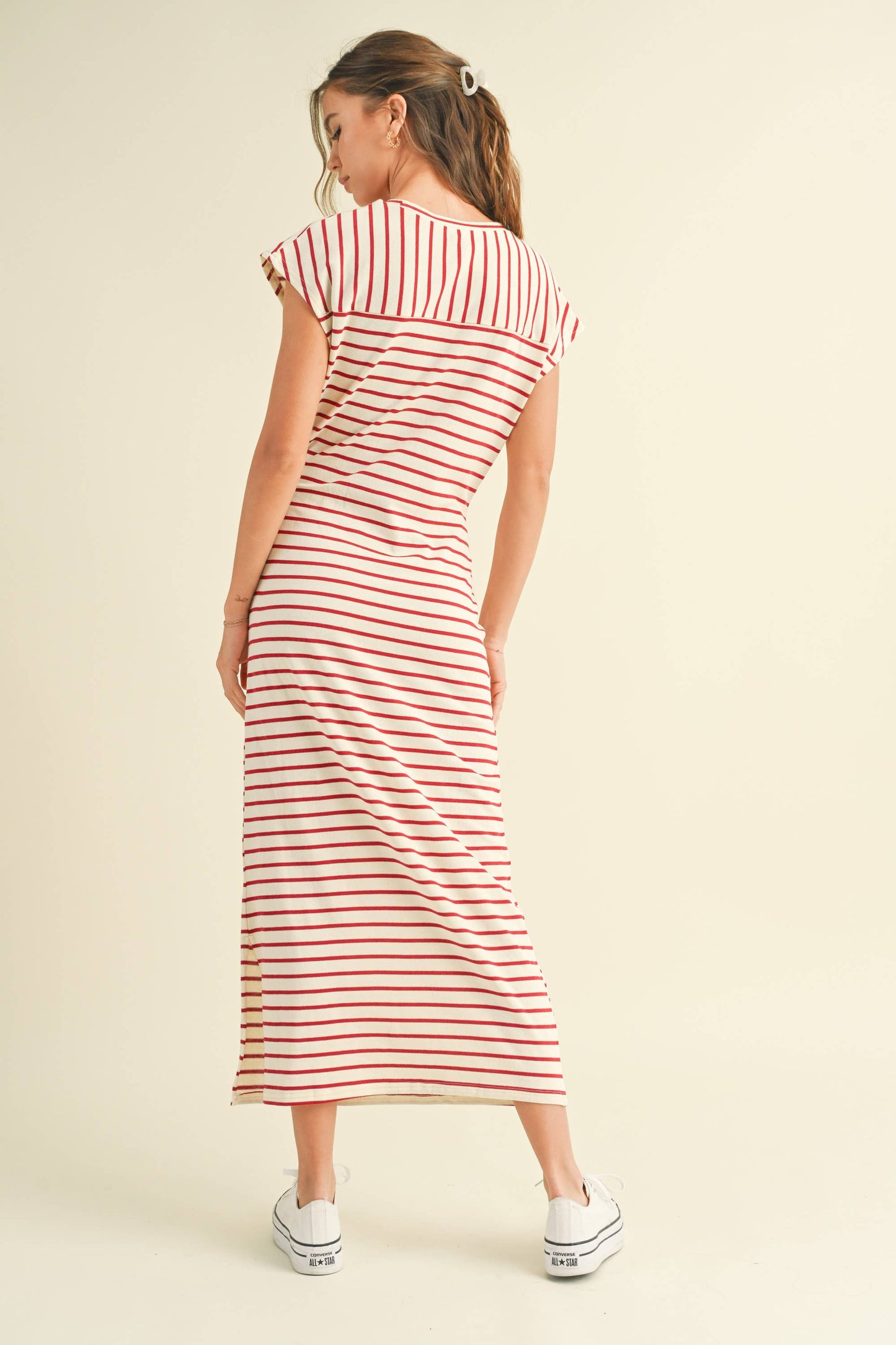 D3620   STRIPE PATTERN KNOT DETAIL DRESS