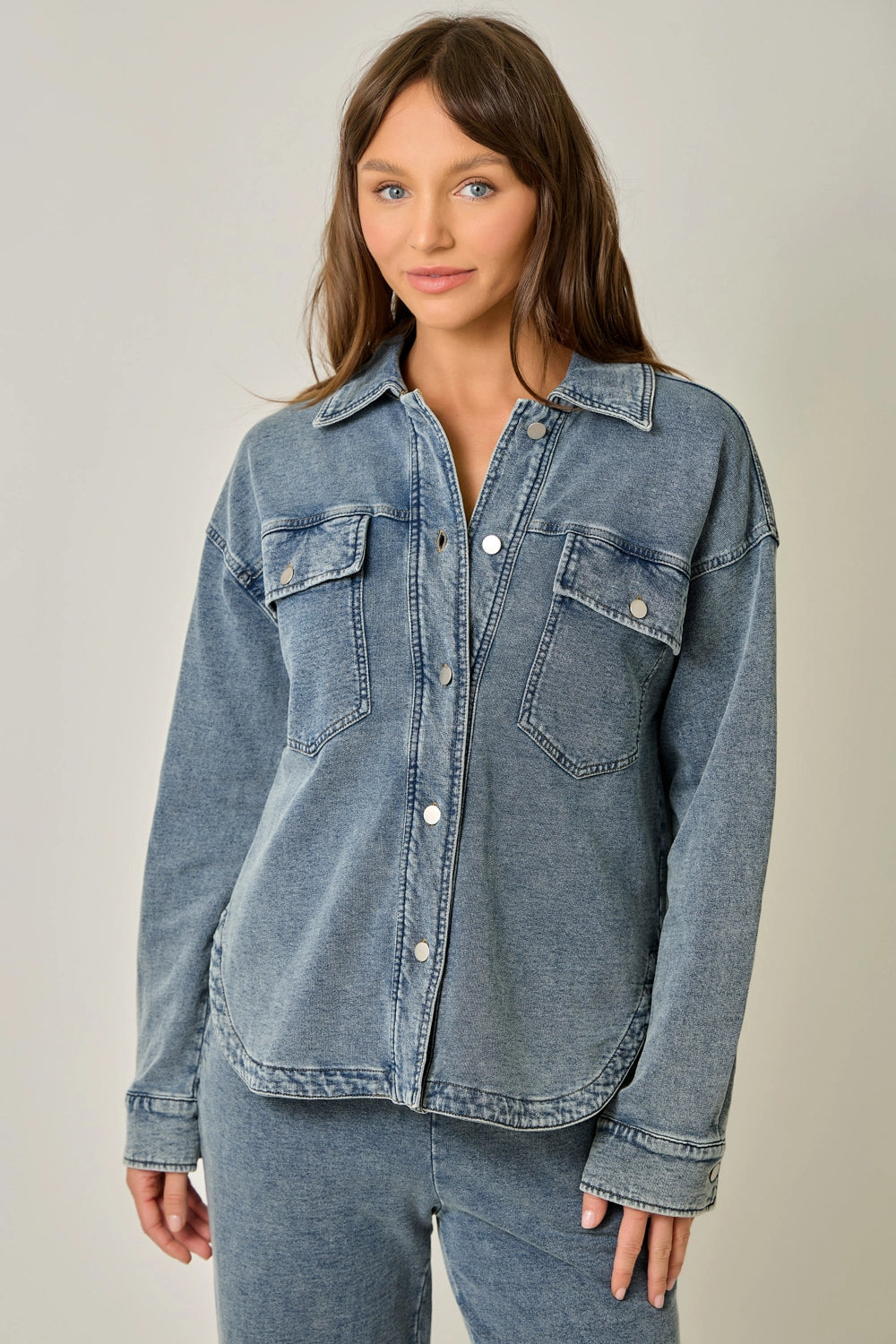 Washed Knit Denim Shacket