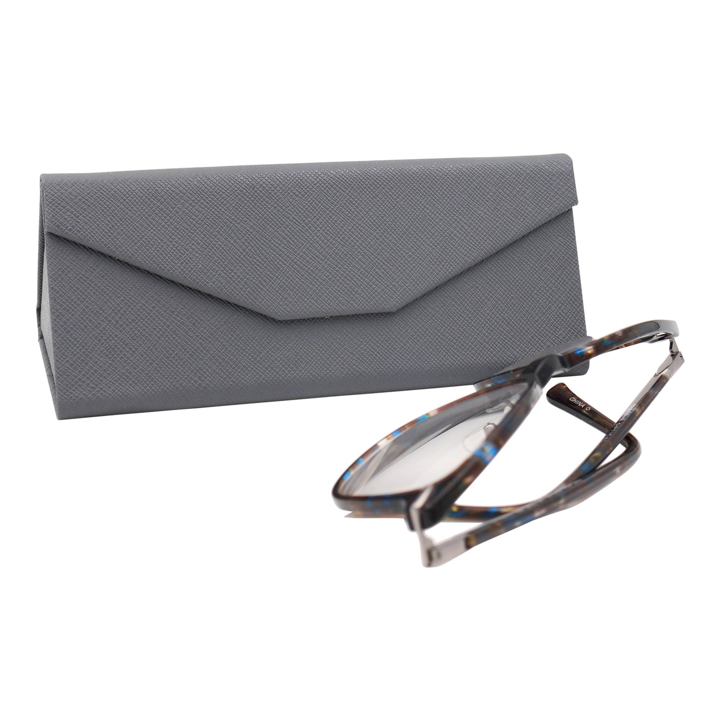 Hard Folding Eco Leather Solid Color Glasses Case - Grey