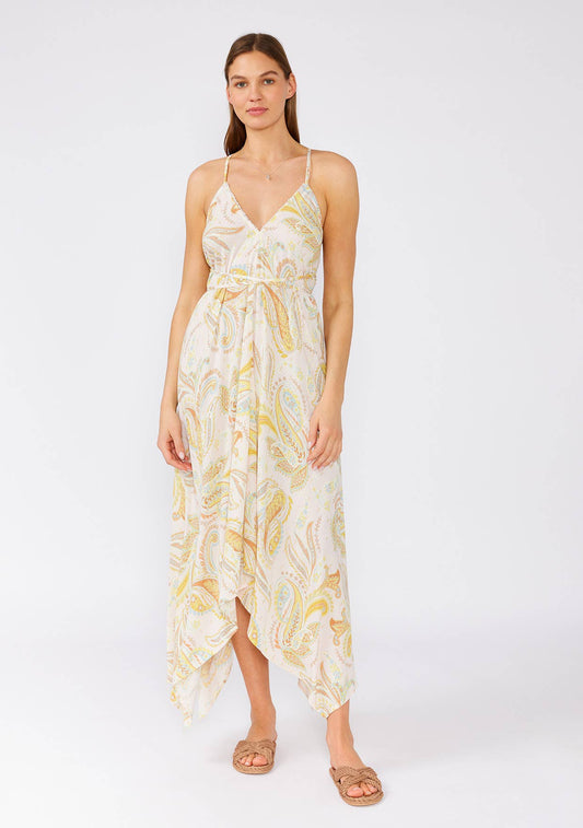 Paisley Metallic Detail Handkerchief Midi Dress