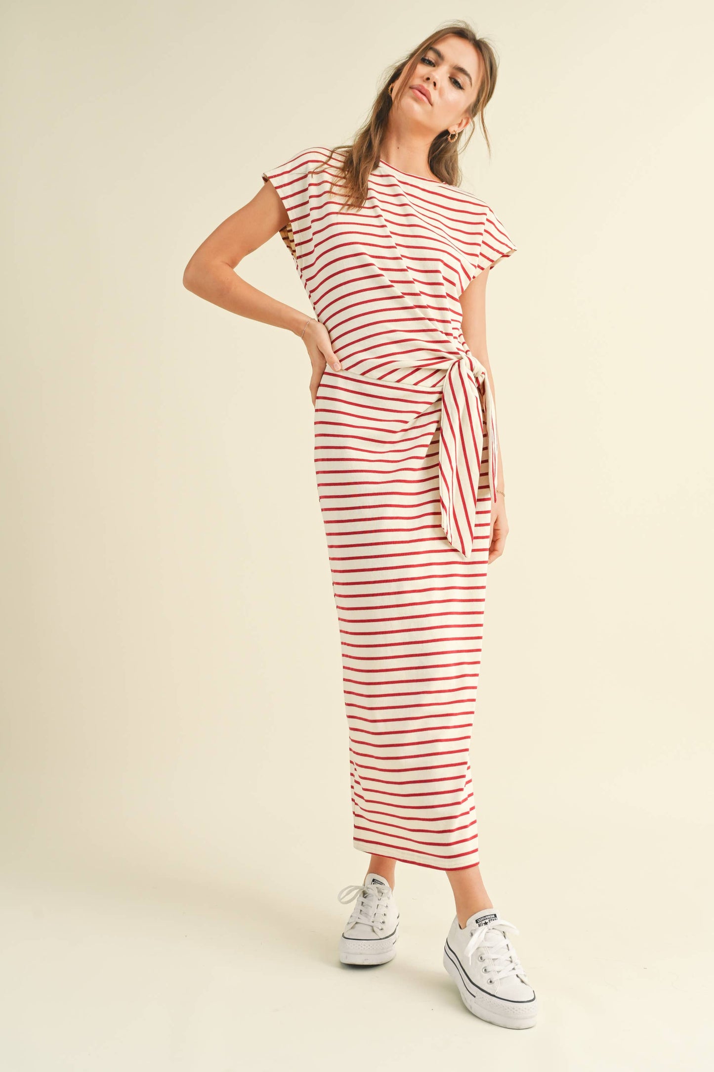 D3620   STRIPE PATTERN KNOT DETAIL DRESS
