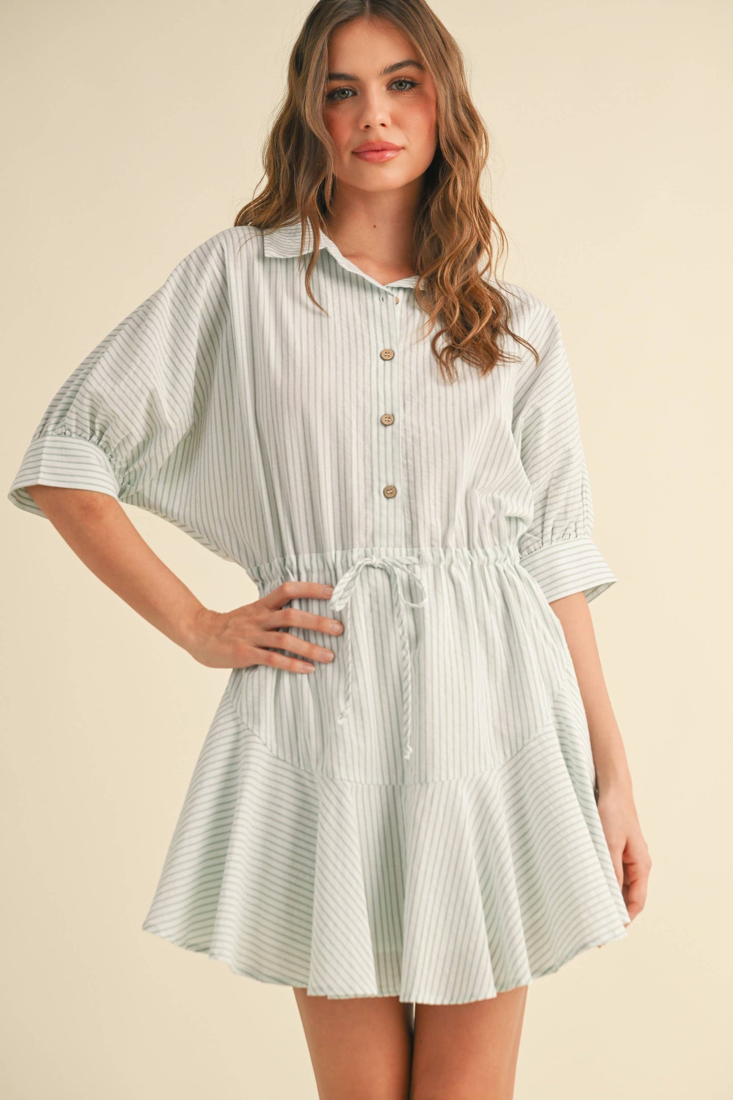 D2240   STRIPED PATTERN BUTTONDOWN SHIRT DRESS