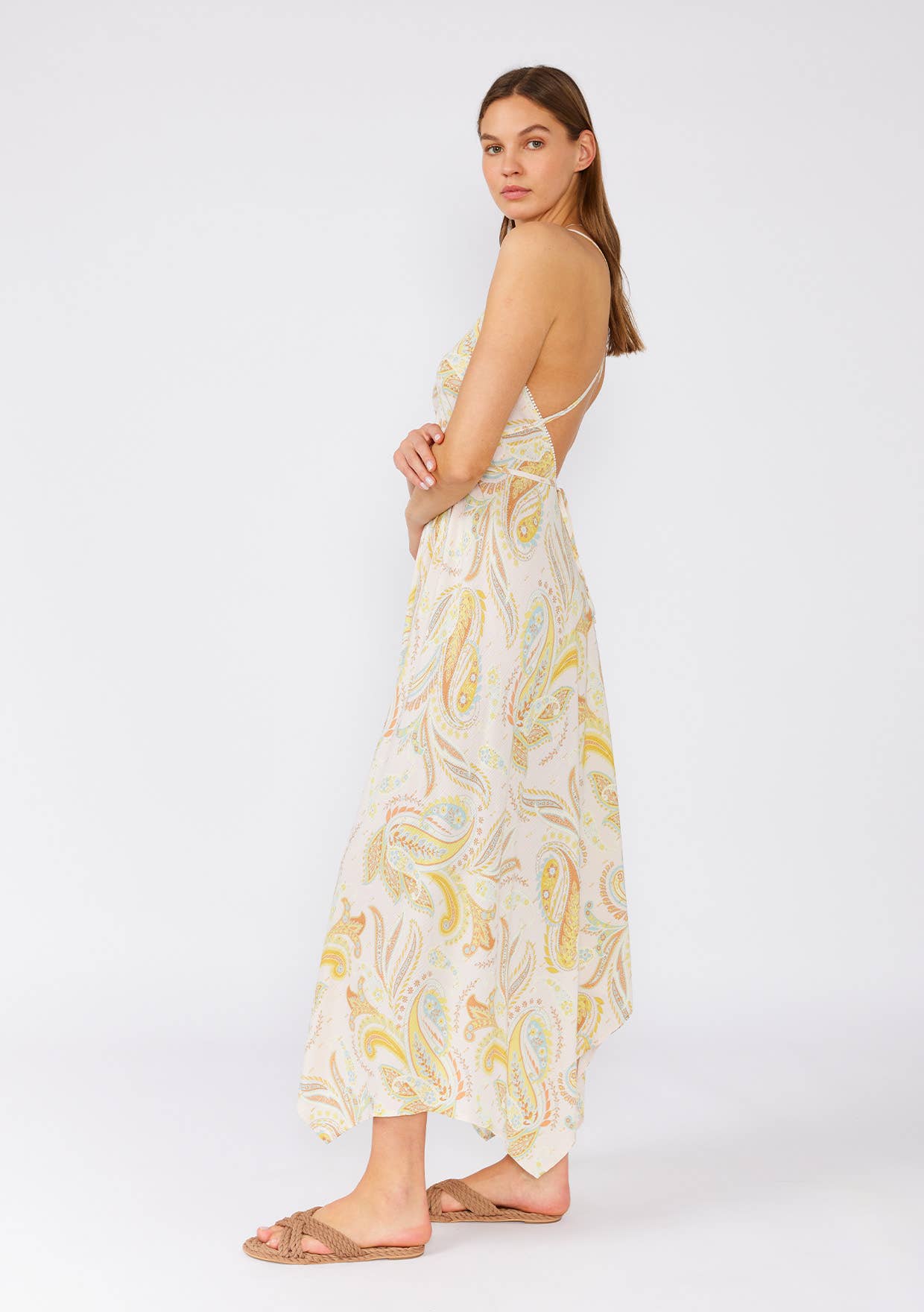 Paisley Metallic Detail Handkerchief Midi Dress