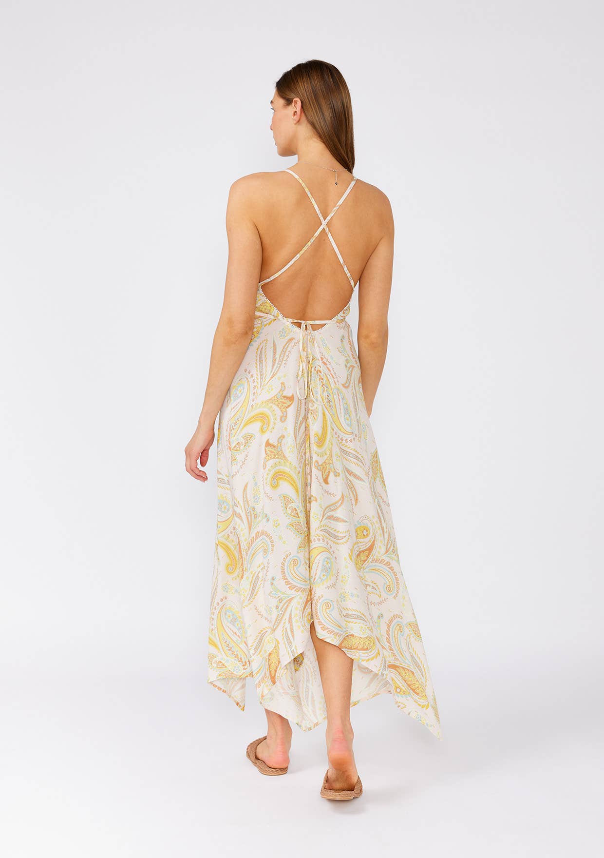 Paisley Metallic Detail Handkerchief Midi Dress