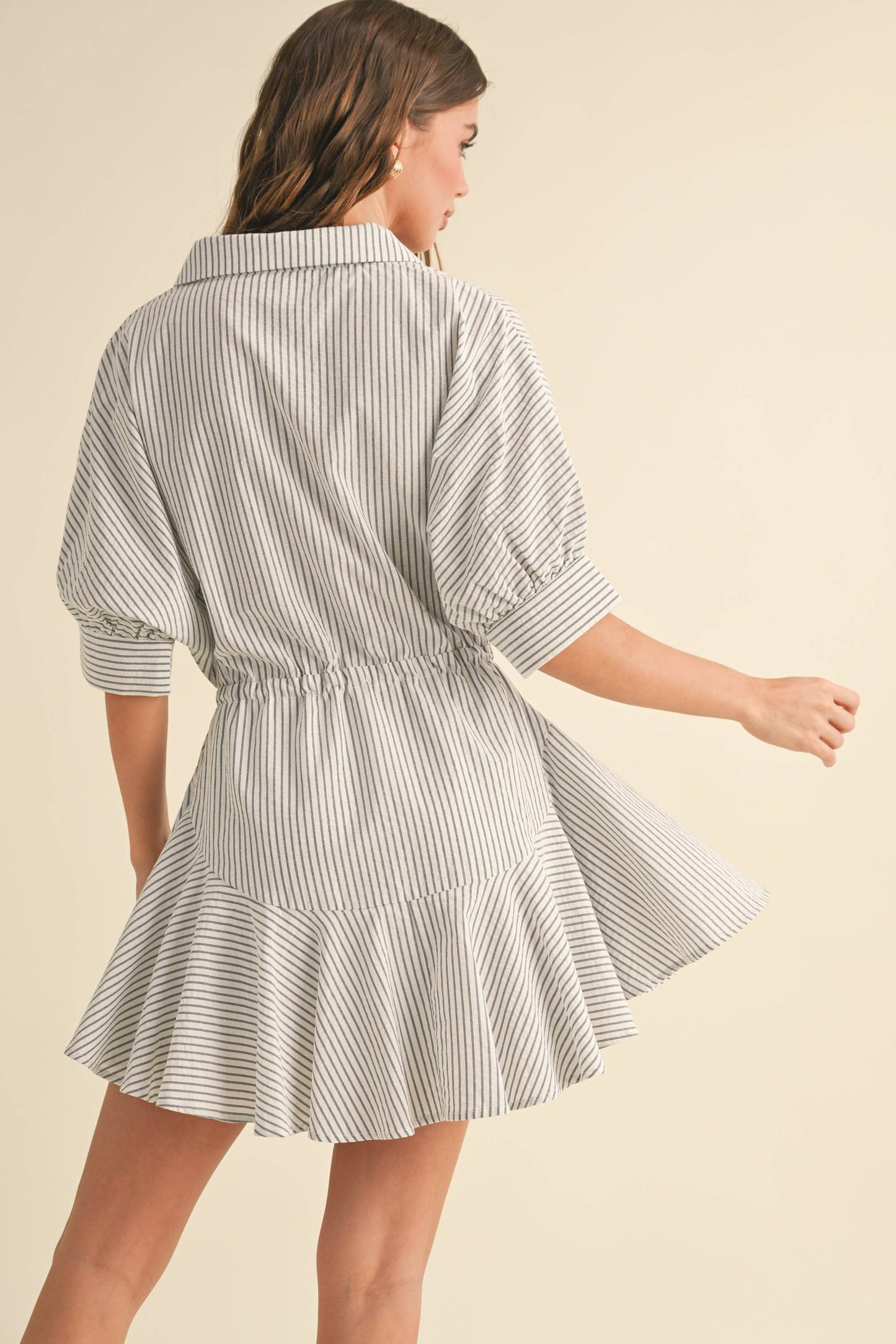 D2240   STRIPED PATTERN BUTTONDOWN SHIRT DRESS