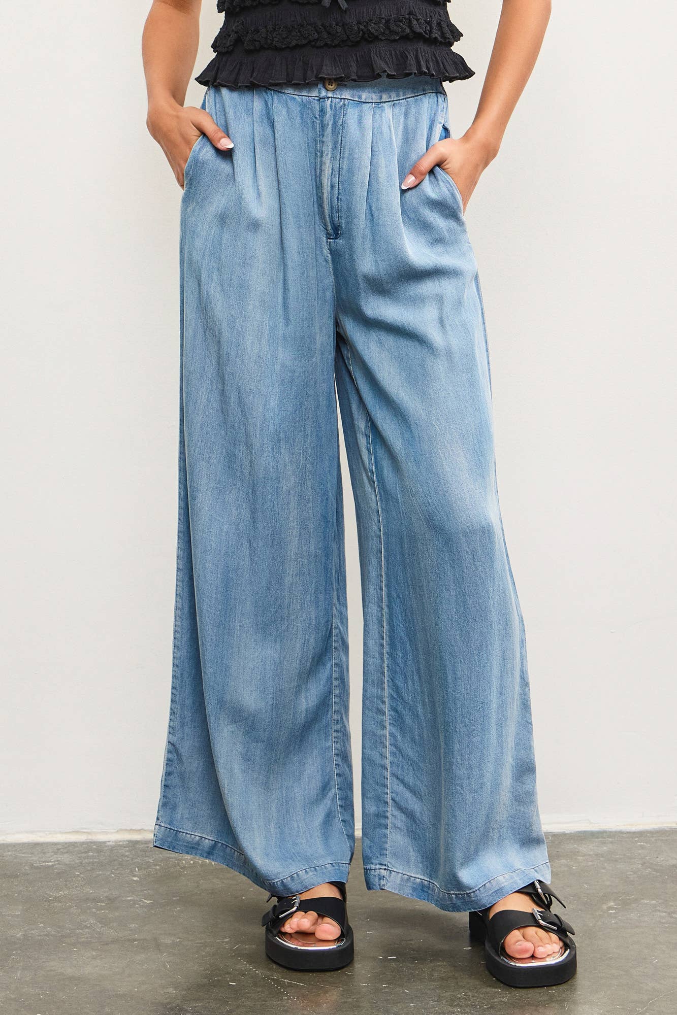 DENIM WIDE LEG PANTS