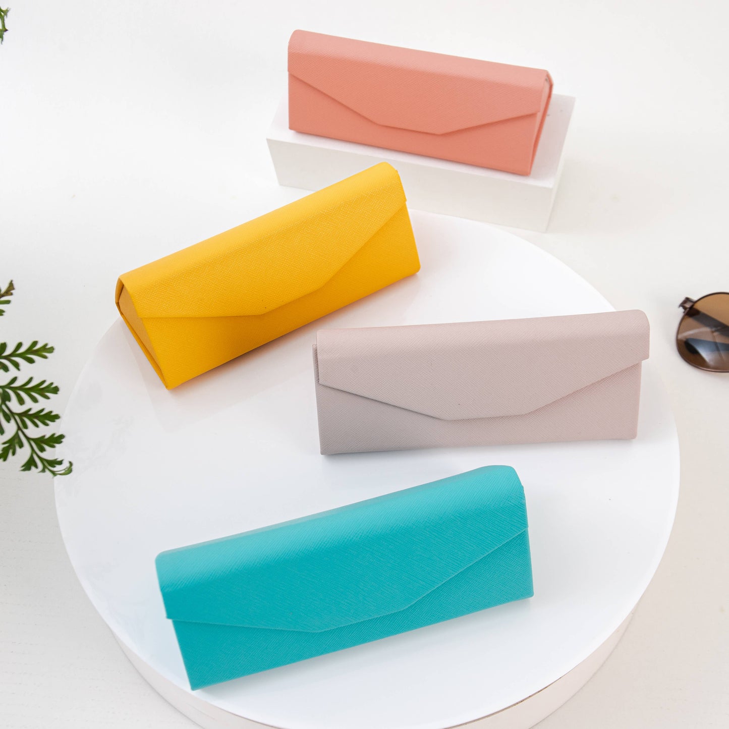 Vegan Leather Hard Shell Folding Sunglasses Glasses Case