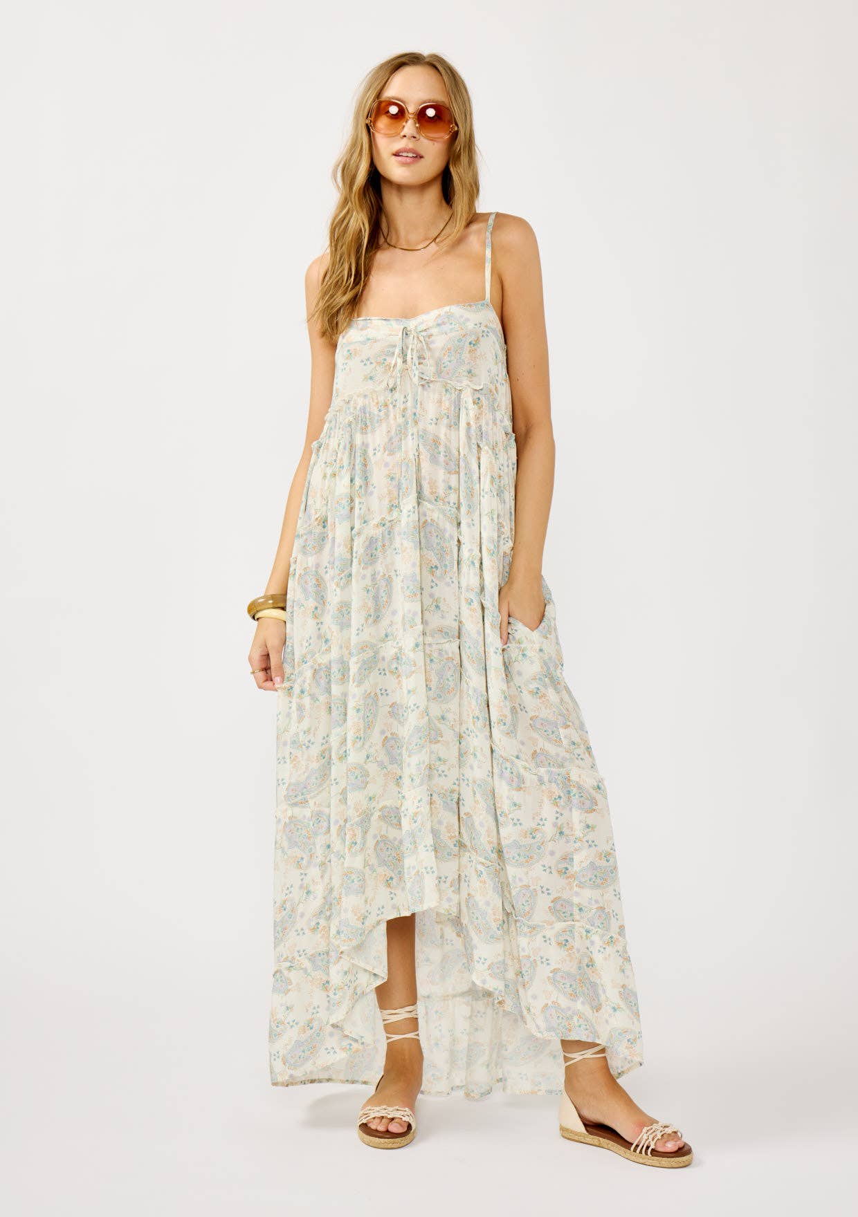 Spaghetti Strap Floral Hi-Lo Maxi Dress