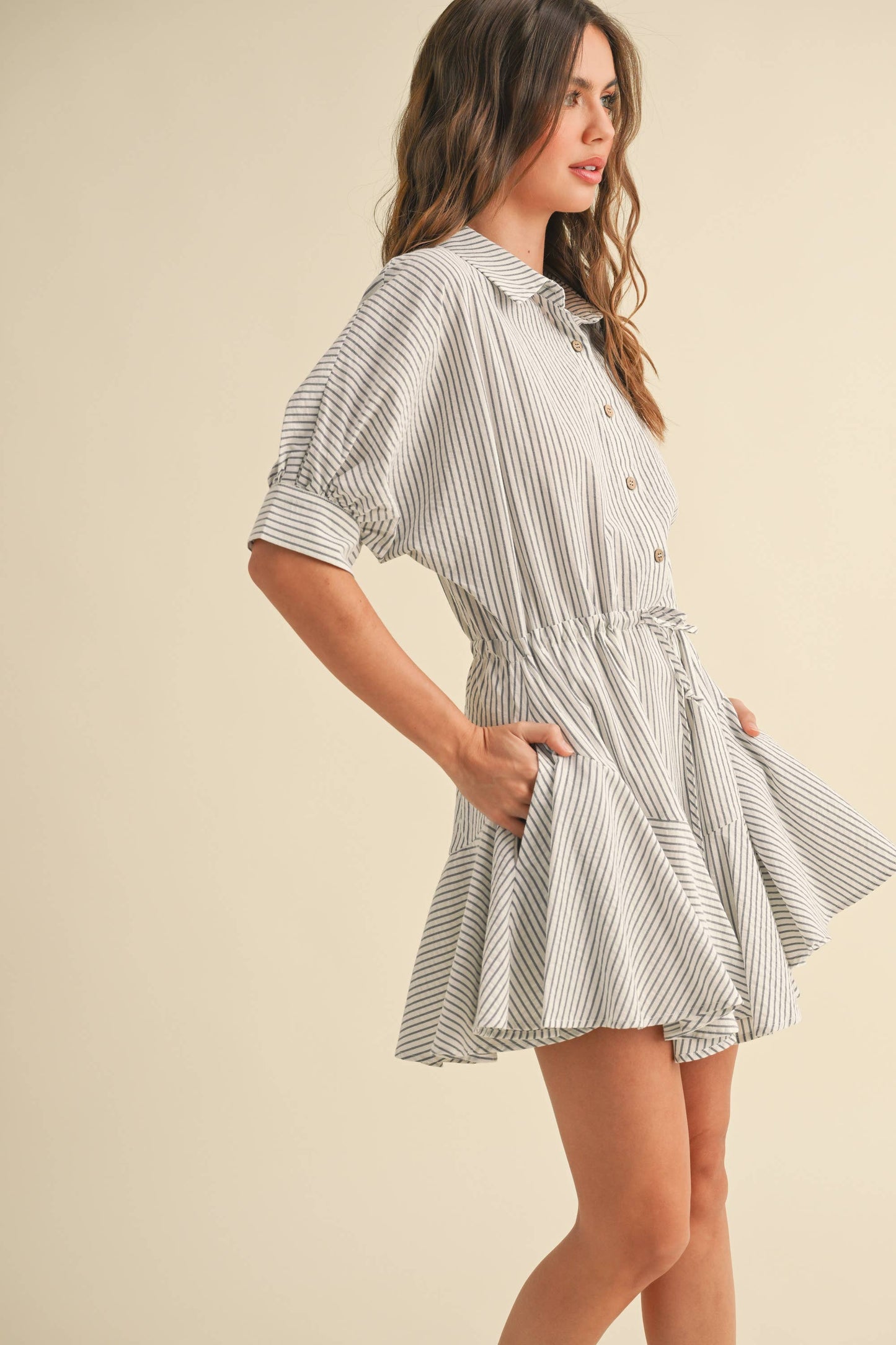 D2240   STRIPED PATTERN BUTTONDOWN SHIRT DRESS
