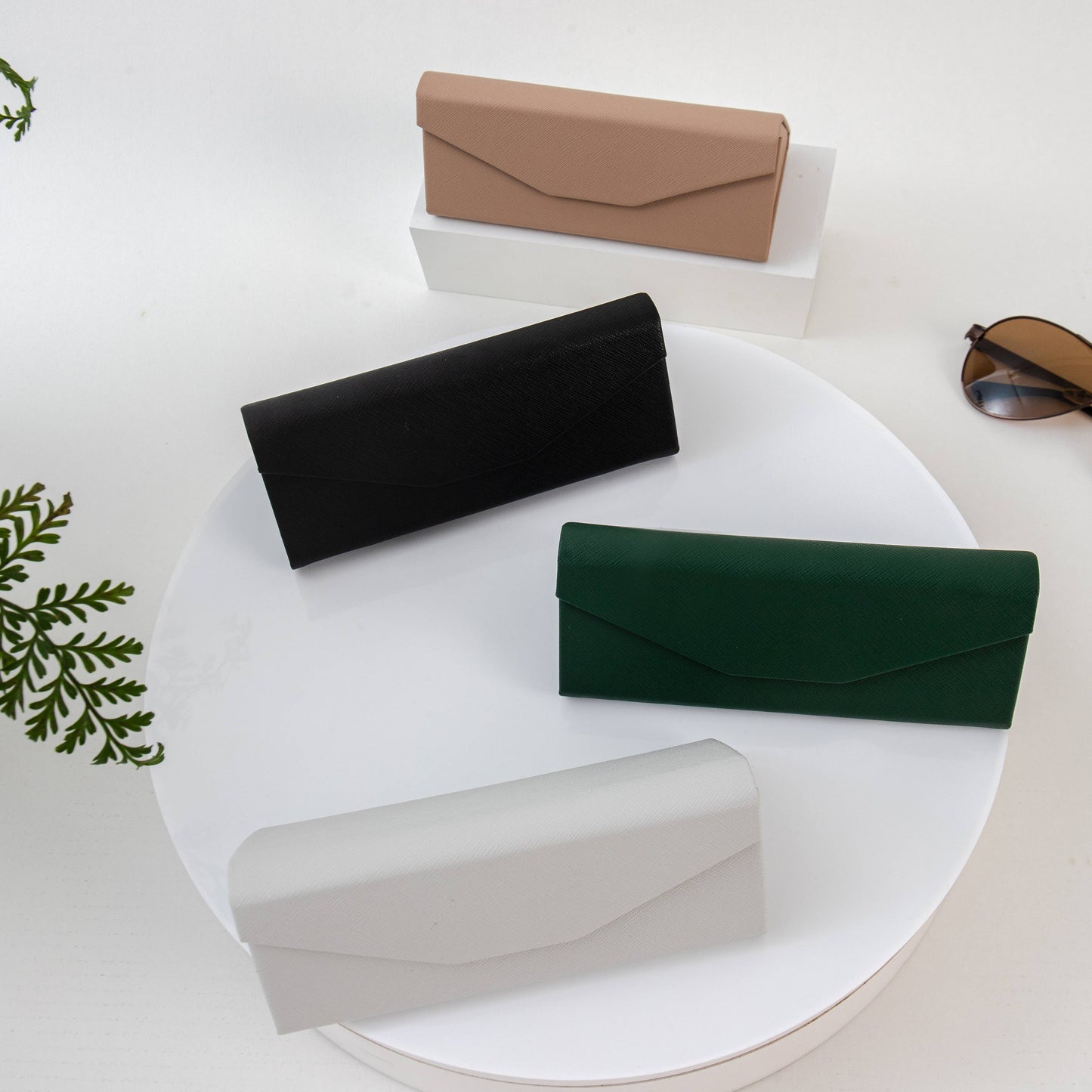 Vegan Leather Hard Shell Folding Sunglasses Glasses Case