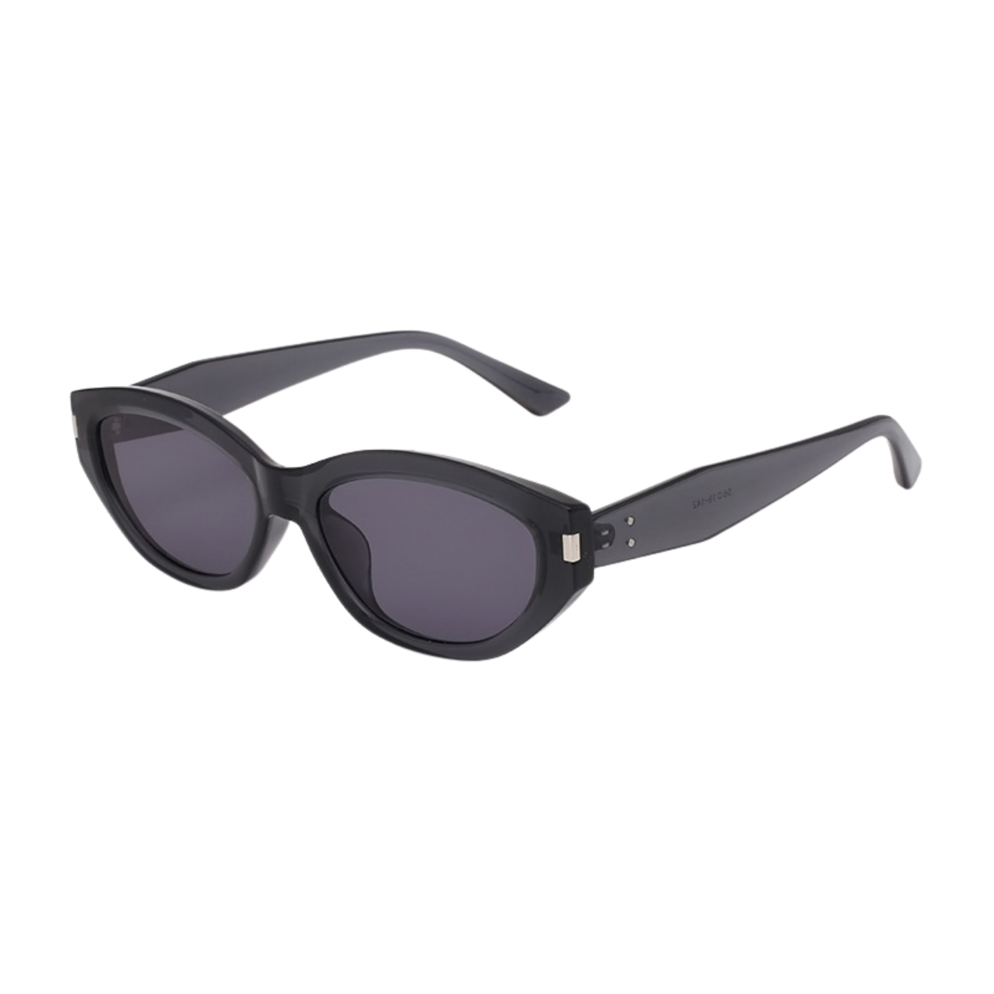 Retro Oval Cat Eye Sunglasses Jet Black Minimal Frame