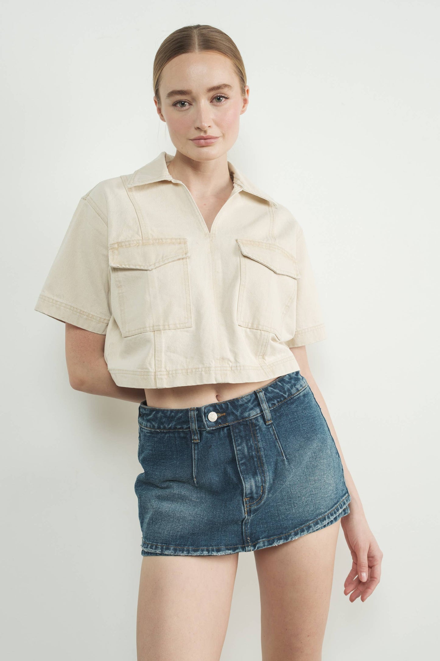 DENIM CROP TOP WITH POCKET