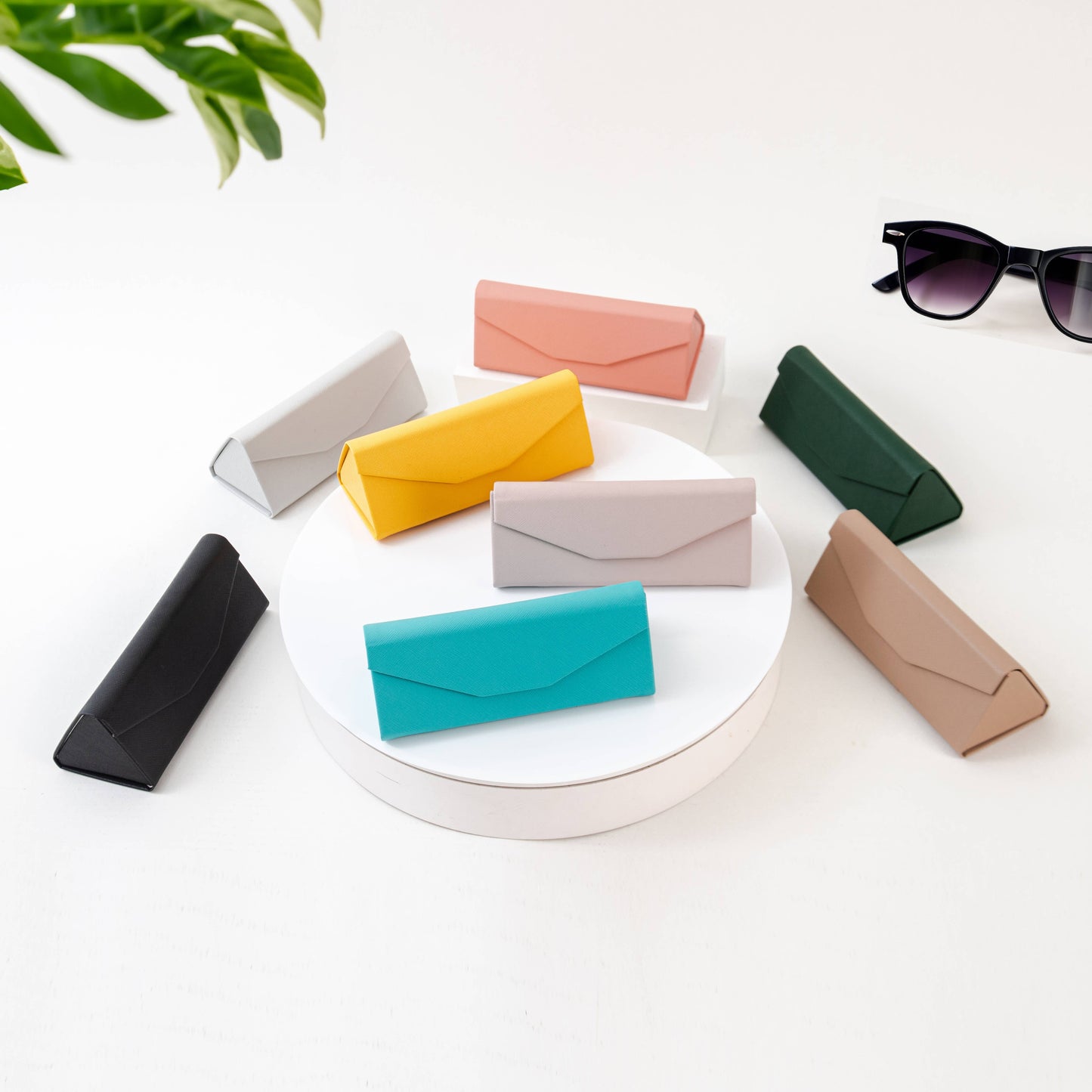 Vegan Leather Hard Shell Folding Sunglasses Glasses Case