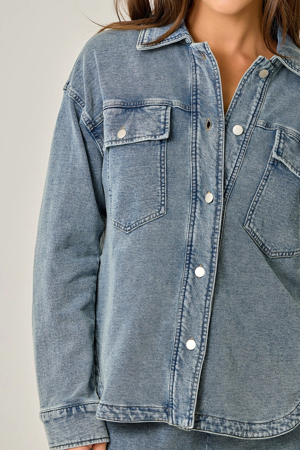Washed Knit Denim Shacket