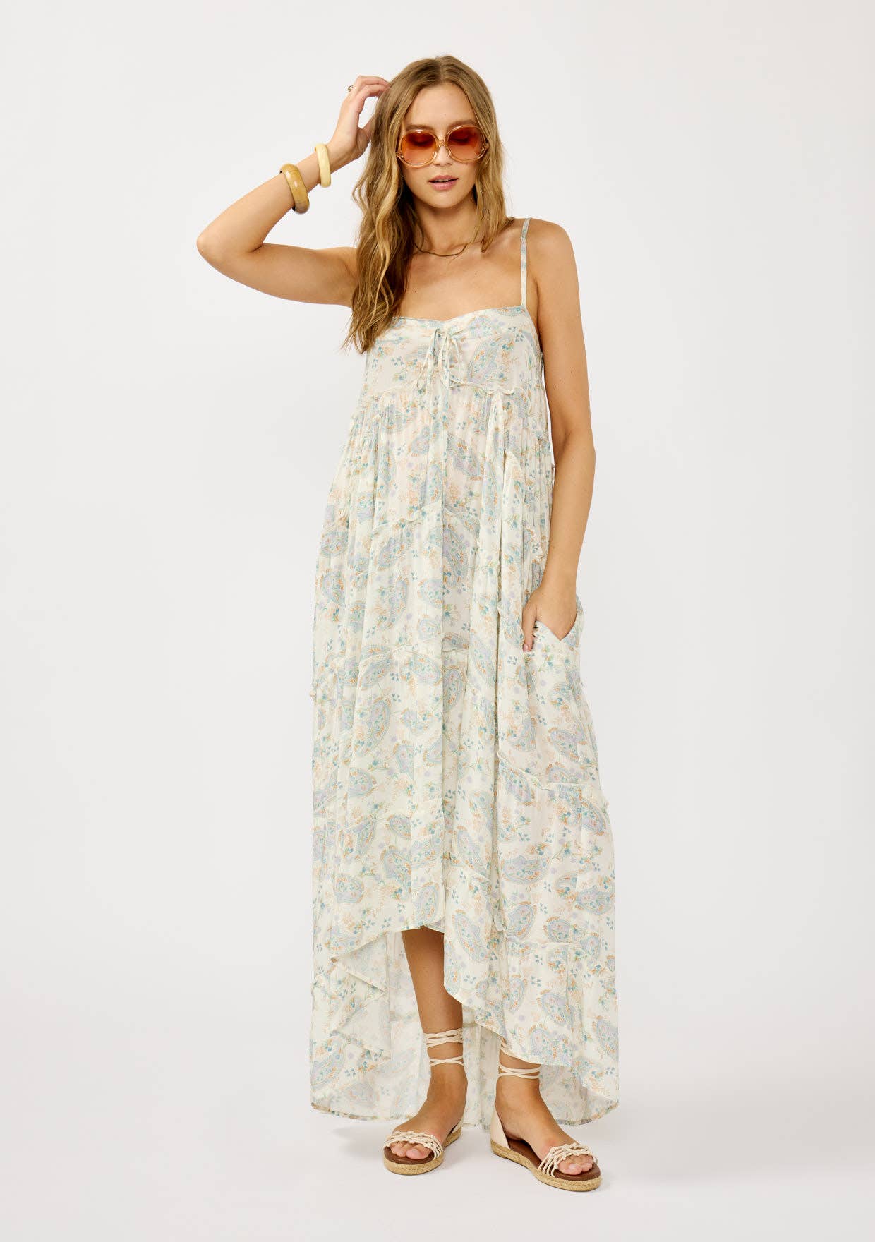 Spaghetti Strap Floral Hi-Lo Maxi Dress