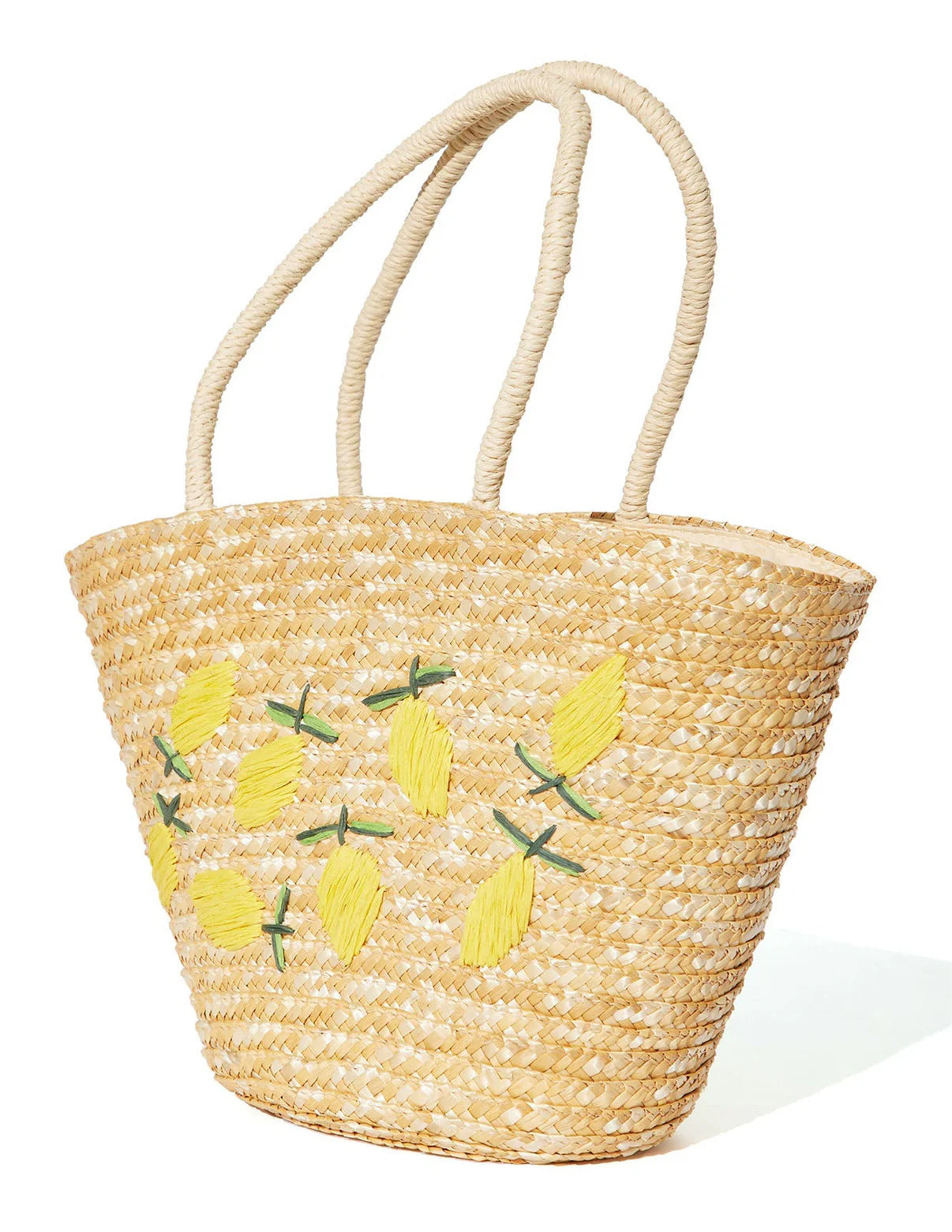 Small Woven Tote Bag with Lemon Embroidery