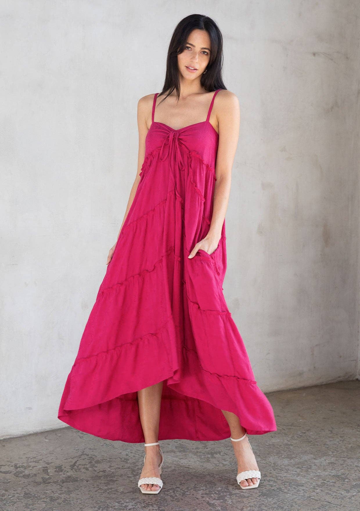 Rose Jacquard Empire Waist Tiered Maxi Dress