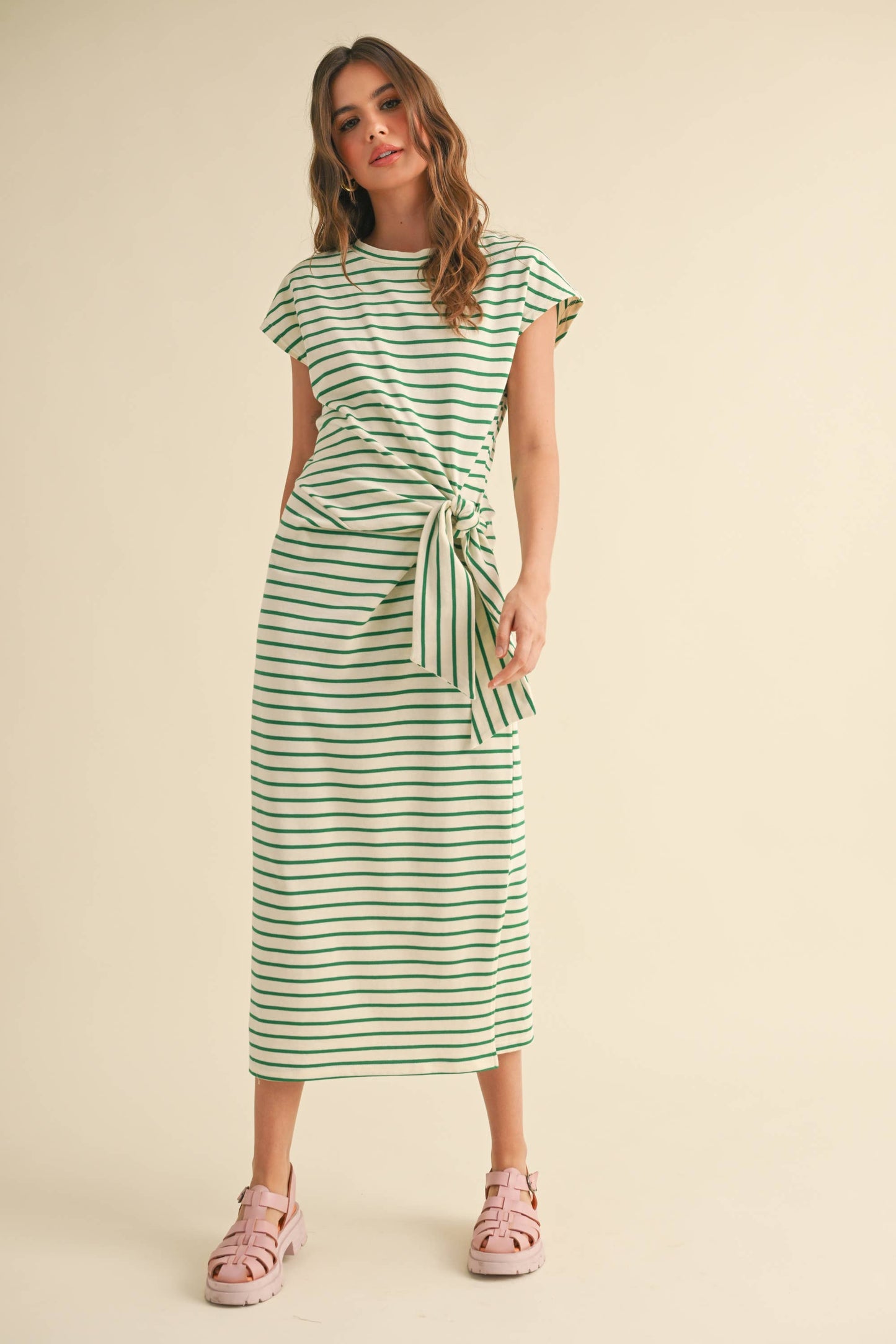D3620   STRIPE PATTERN KNOT DETAIL DRESS