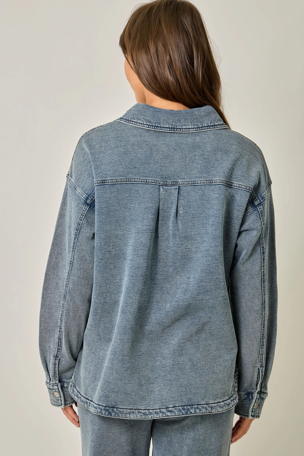 Washed Knit Denim Shacket