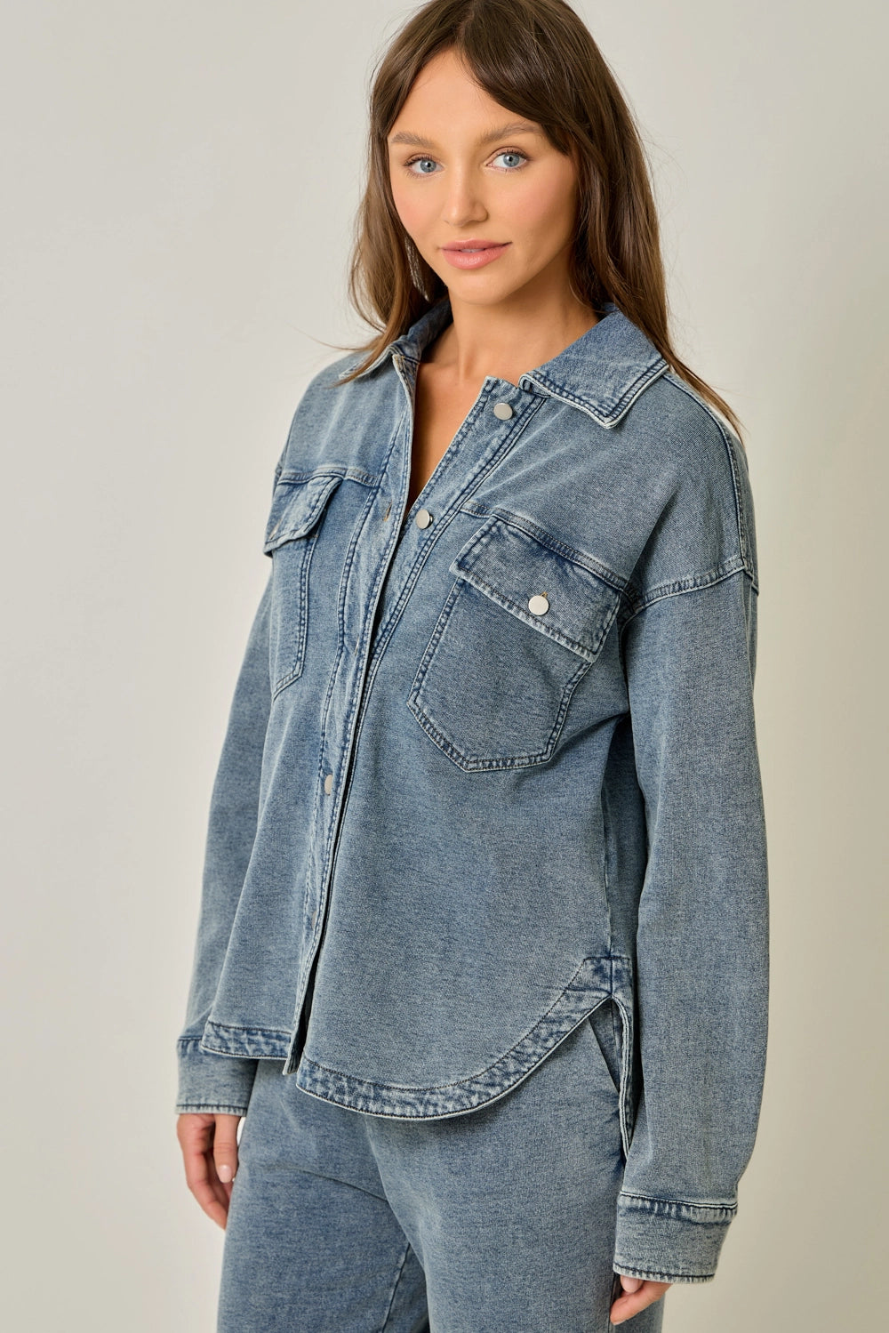 Washed Knit Denim Shacket