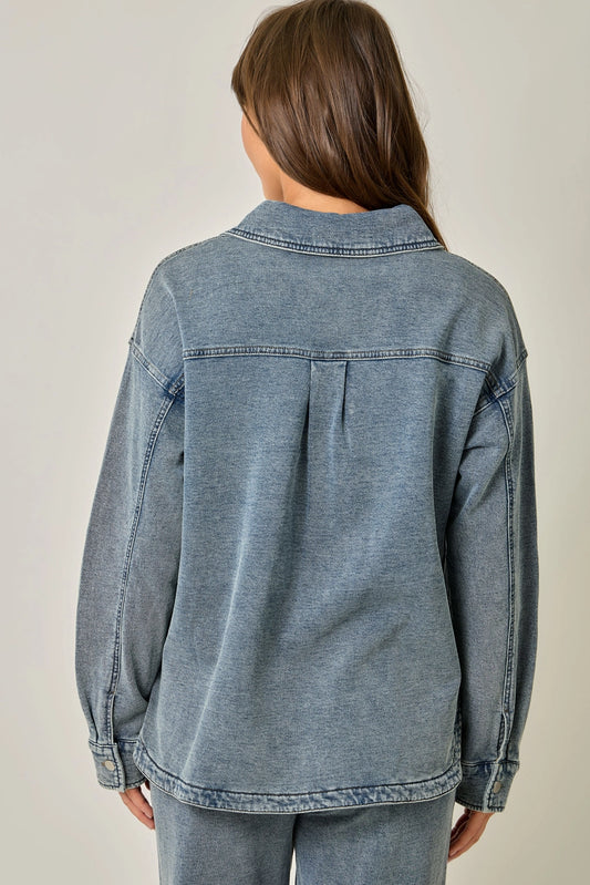 Washed Knit Denim Shacket