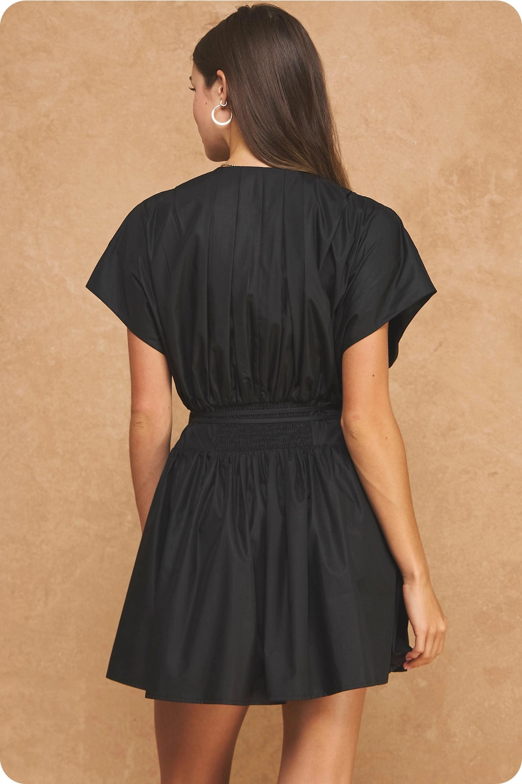 Pleated V-Neck Tie Waist Mini Dress