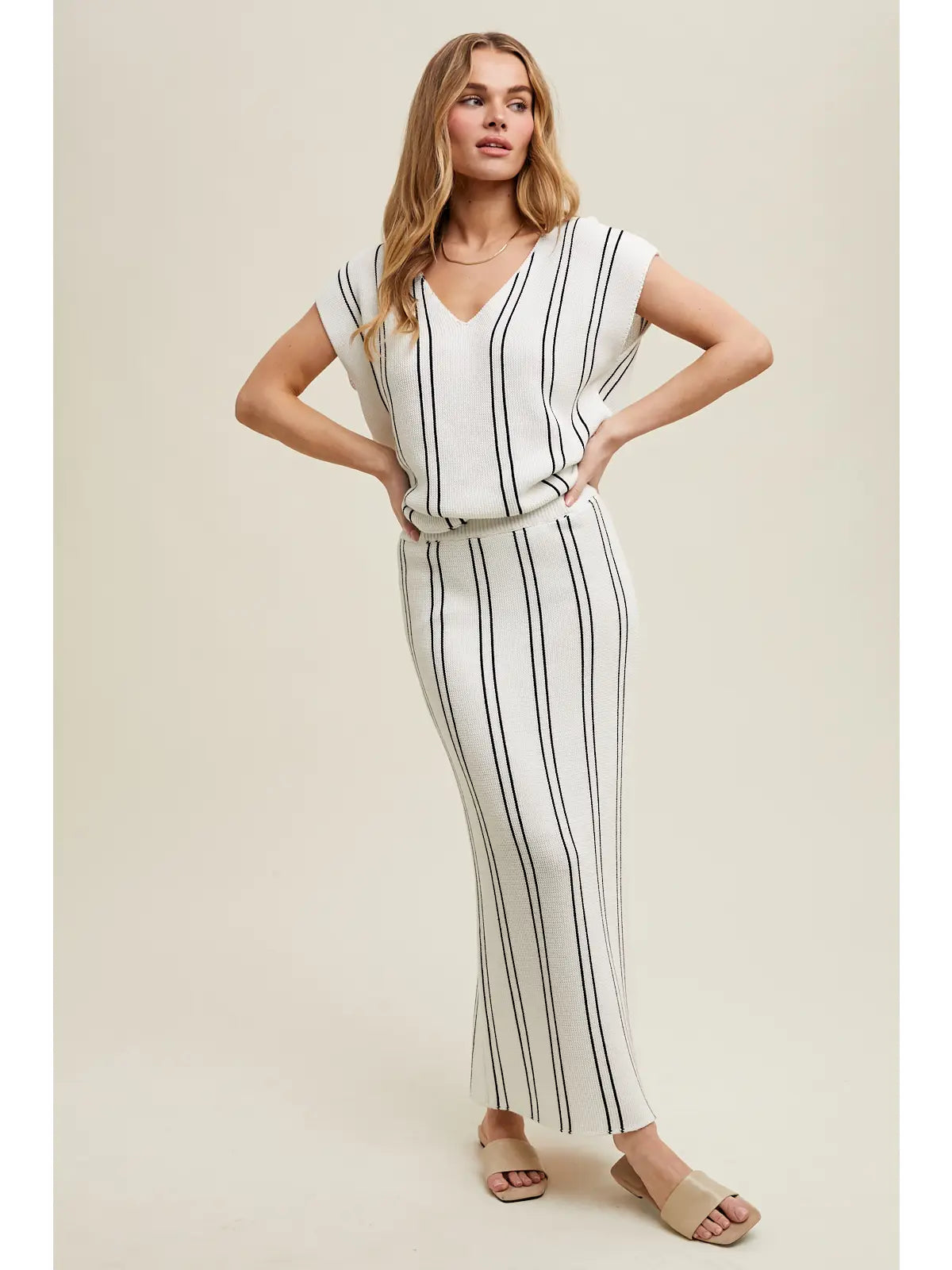Striped Sweater Top and Skirt Set