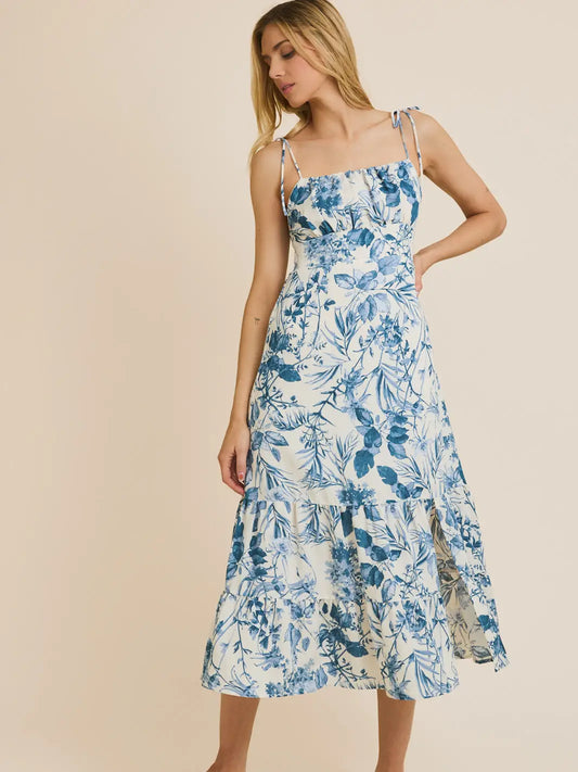 Sleeveless Back Smocking Slit Maxi Dress