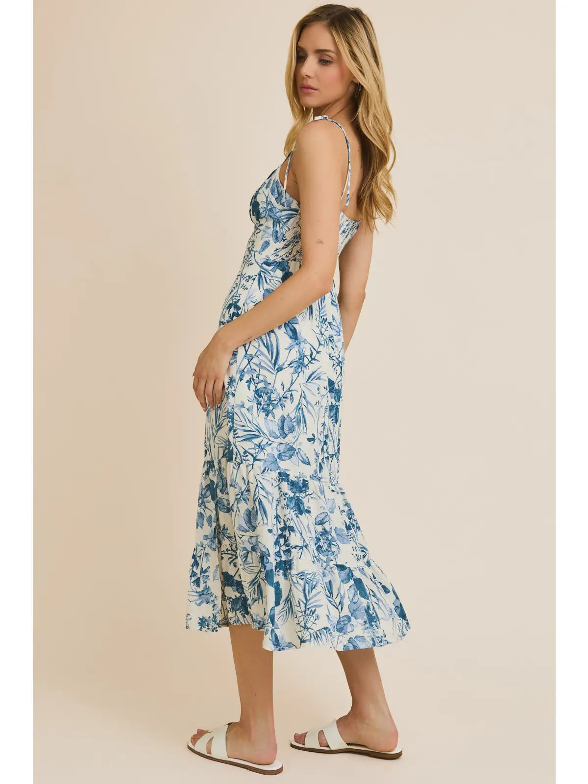 Sleeveless Back Smocking Slit Maxi Dress