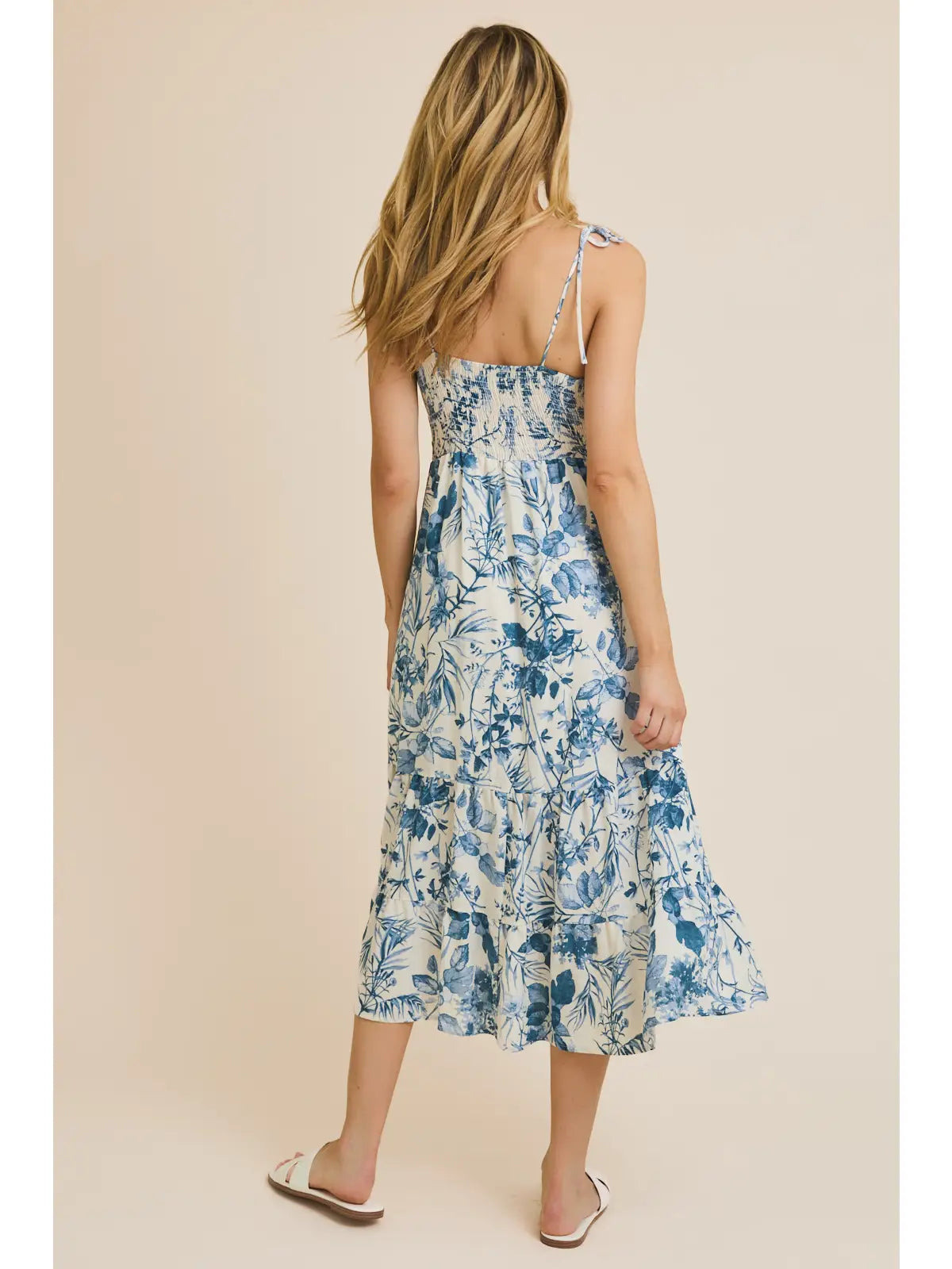 Sleeveless Back Smocking Slit Maxi Dress