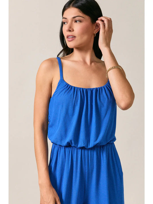 Cropped Spaghetti Strap Elastic Waist Wide Leg Jumpsuit