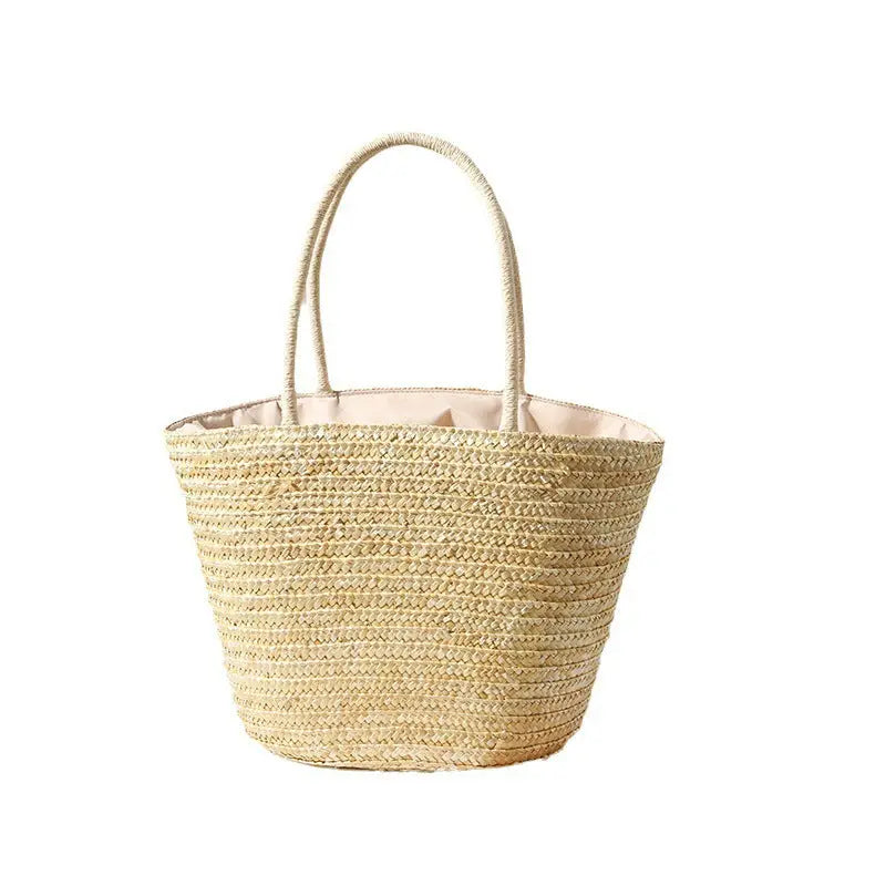 Small Woven Tote Bag with Lemon Embroidery