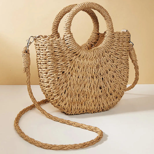 Handcrafted Woven Straw Crossbody Tote Bag